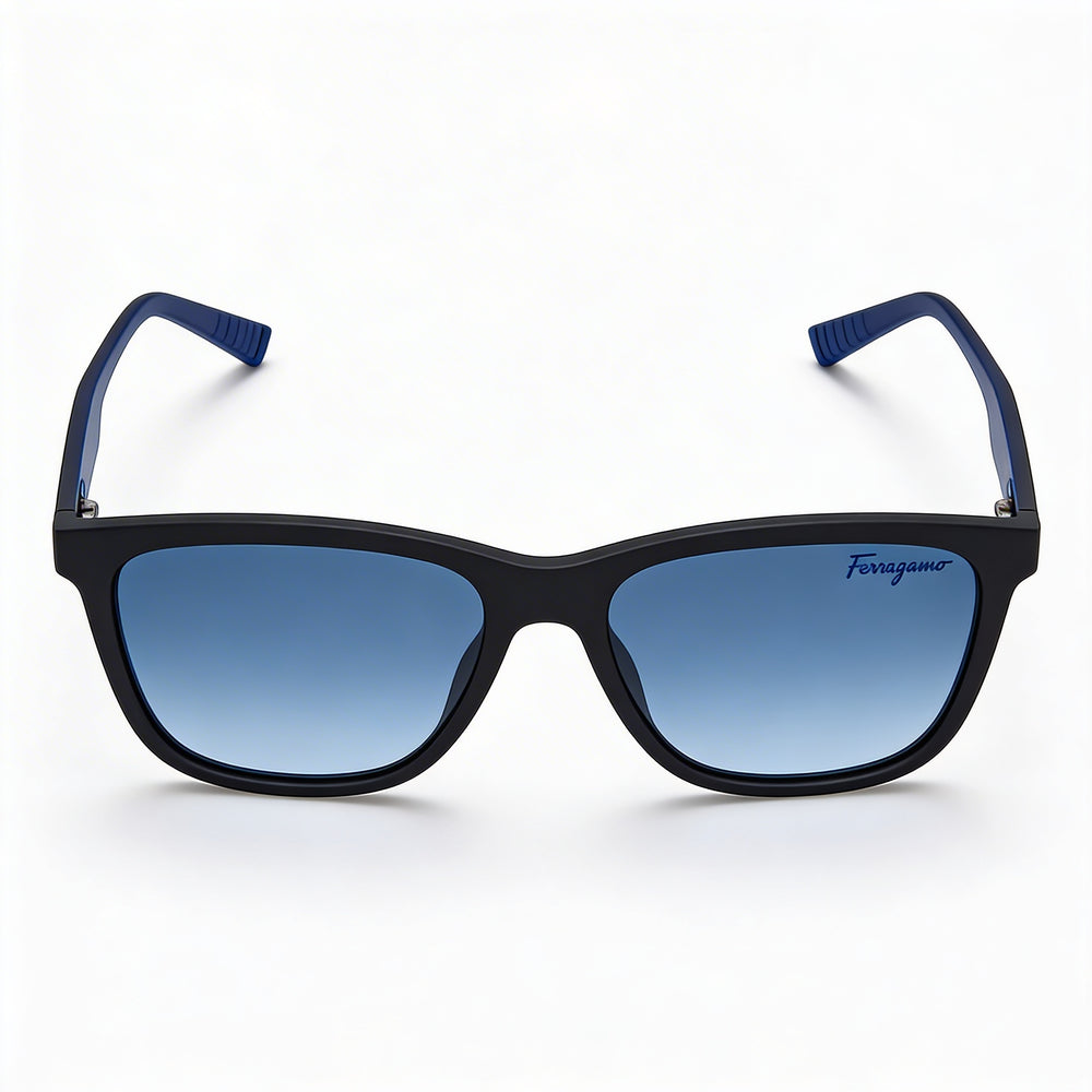 Ferragamo SF998S Unisex Modified Rectangle Matte Black Injected Frame Blue Lens 100% UV Sunglasses 57mm