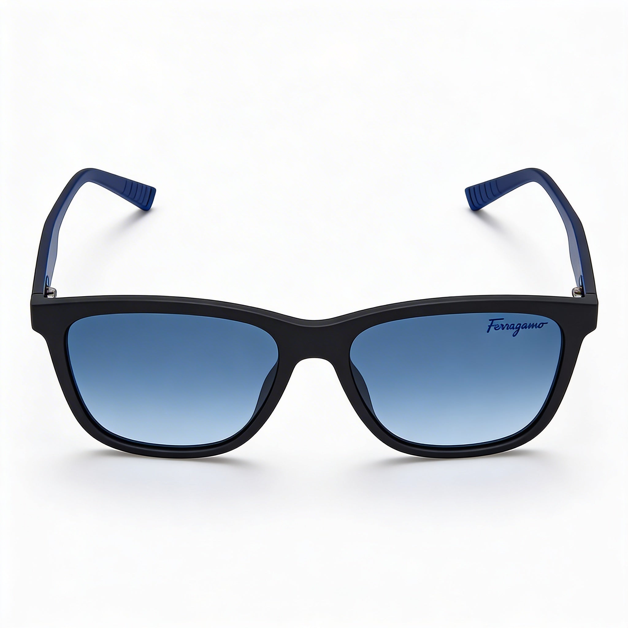 Ferragamo SF998S Unisex Modified Rectangle Matte Black Injected Frame Blue Lens 100% UV Sunglasses 57mm, Photo 2