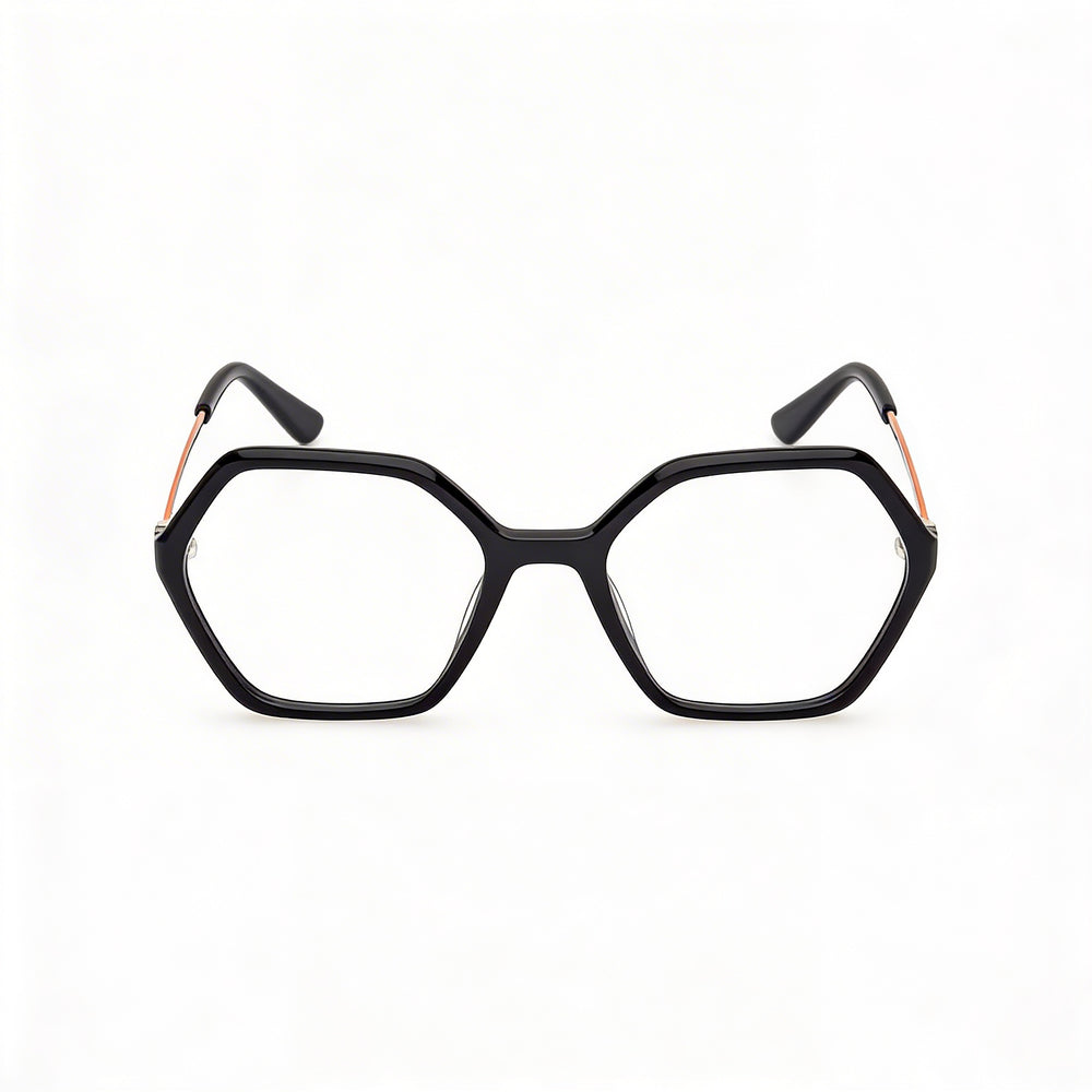 GUESS Women's Gu50149 Plastic Frame Eyeglasses in Shiny Black and Shiny Pale Gold, 54mm Lens