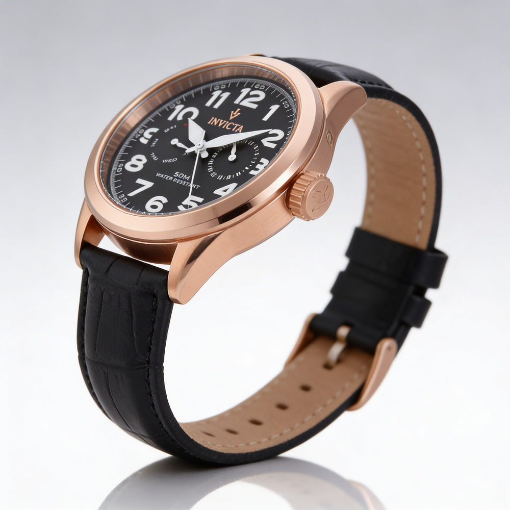 Reloj Invicta VINTAGE para hombre, resistente al agua, de acero inoxidable en tono oro rosa de 45 mm con correa de piel con relieve de cocodrilo.