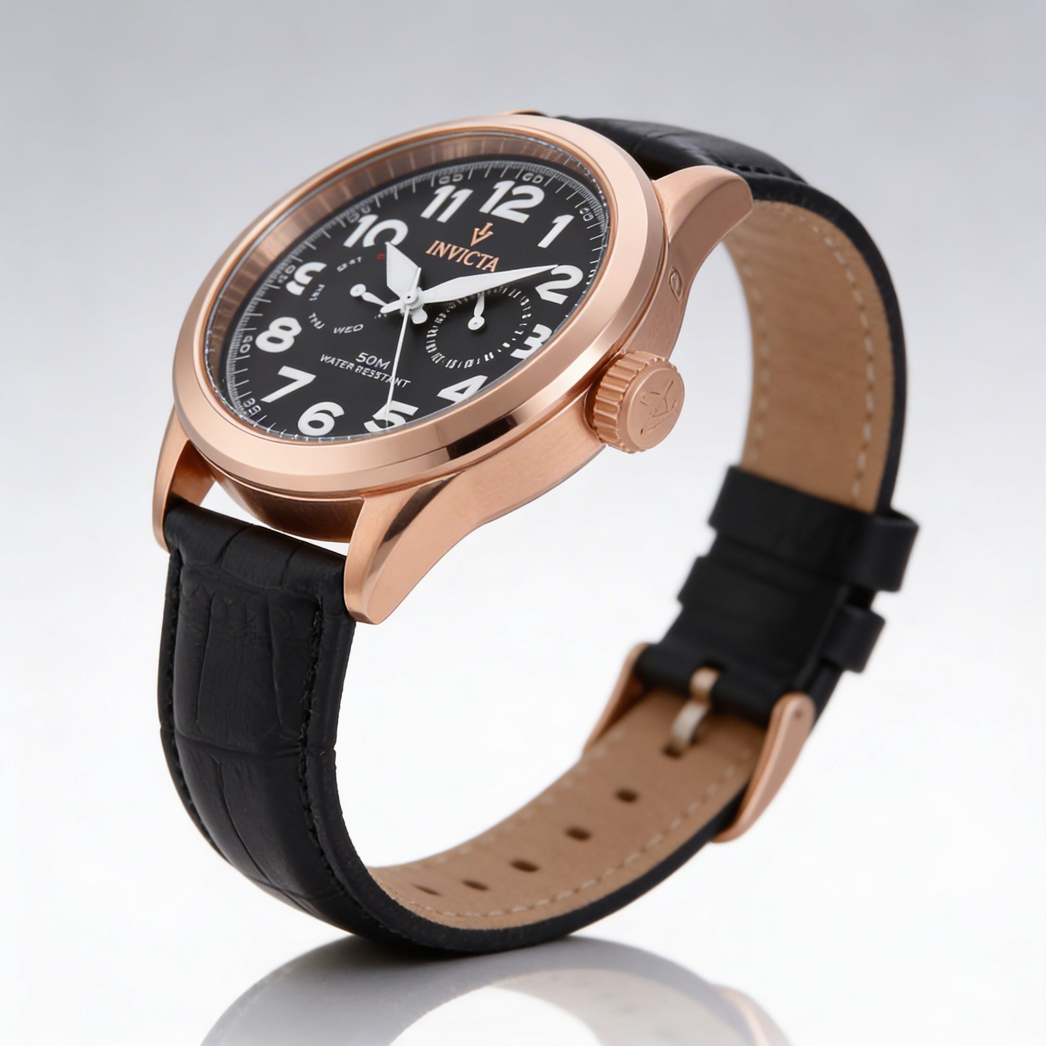 Invicta VINTAGE Men's 45mm Rose Gold-tone Stainless Steel Water Resistant Watch with Croco-Embossed Leather Strap, Photo 1