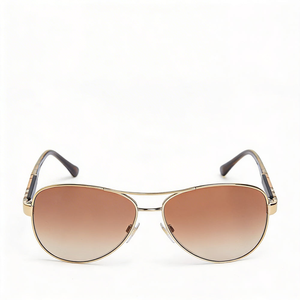 BURBERRY Gafas de sol casual unisex, montura de metal dorado claro, lentes degradadas marrones, protección UV 59-14-135