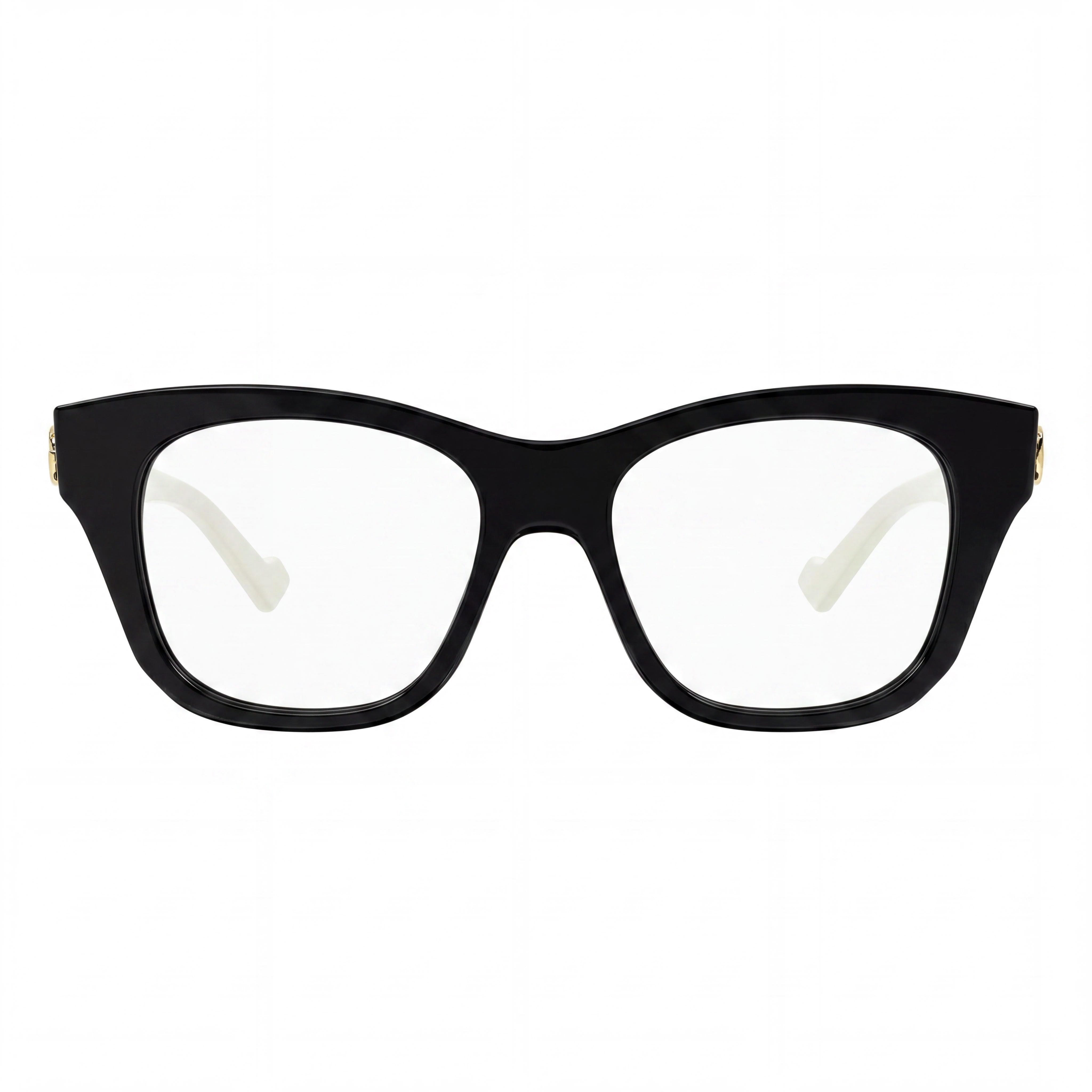 Gucci Gg0999o 002 Gafas de mujer de plástico negro, blanco y dorado con logo, forma de ojo de gato y lentes transparentes de policarbonato de 52 mm, Photo 2