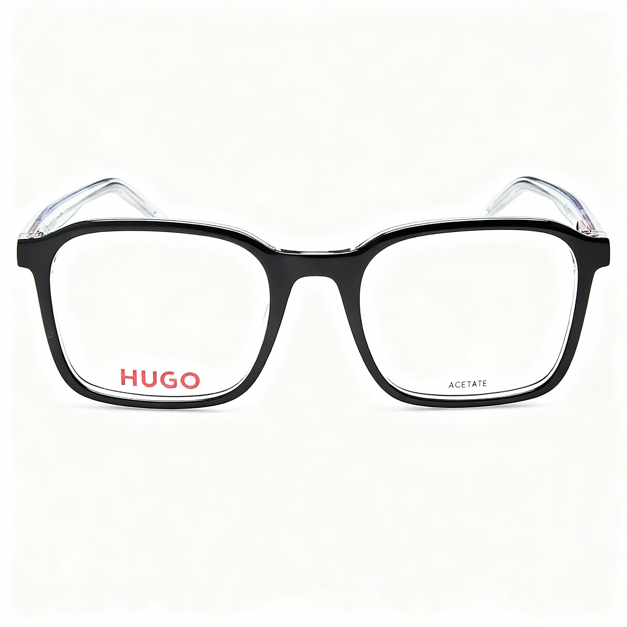HUGO Hg 1202 Modern Unisex Acetate Frame Black Crystal Polycarbonate Non-polarised Eyeglasses 53mm