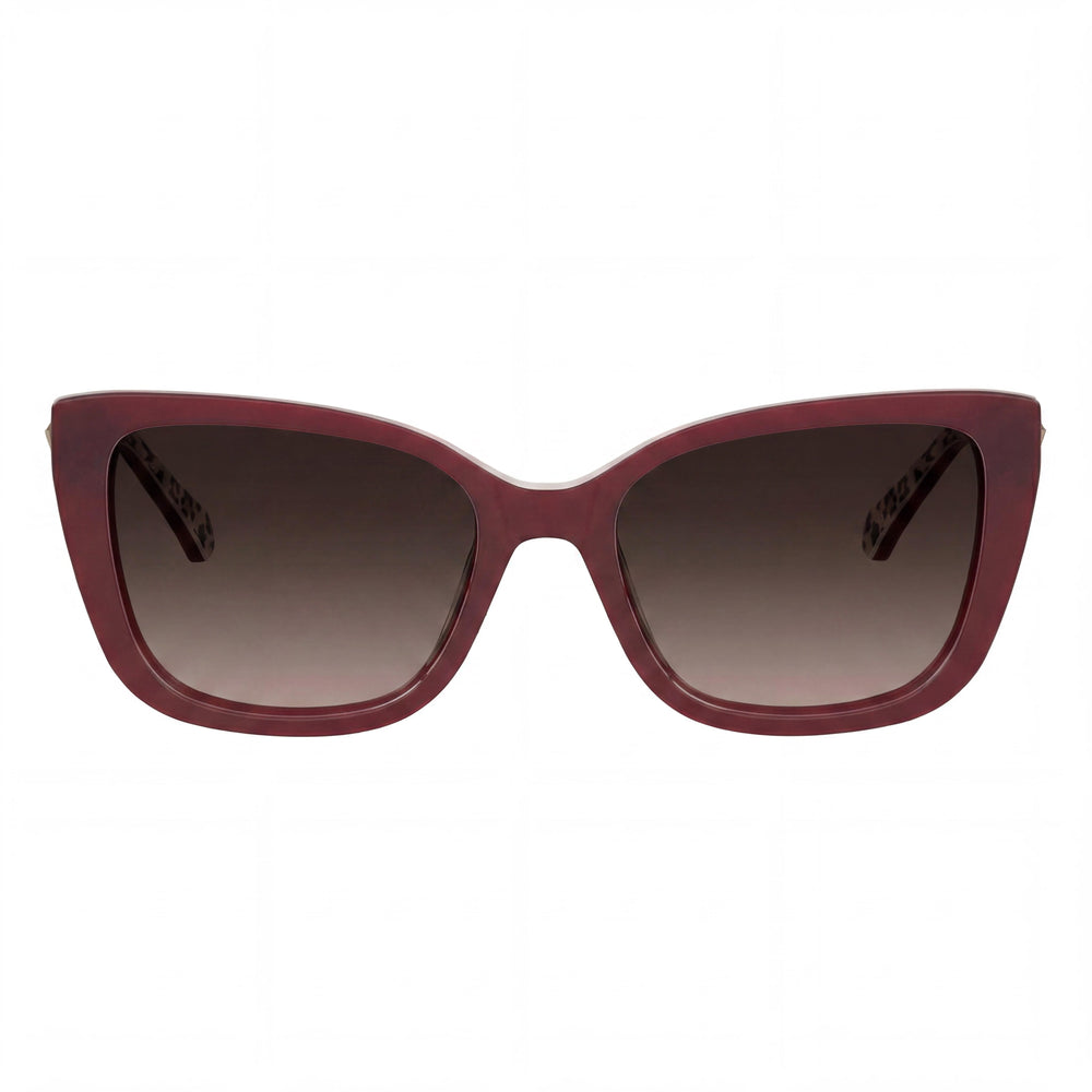 Gafas de Sol Casuales para Mujer Love Moschino con Estampado Rojo de Acetato y Cristales Sombreados Marrones, Protección UV 400, 54-18-140