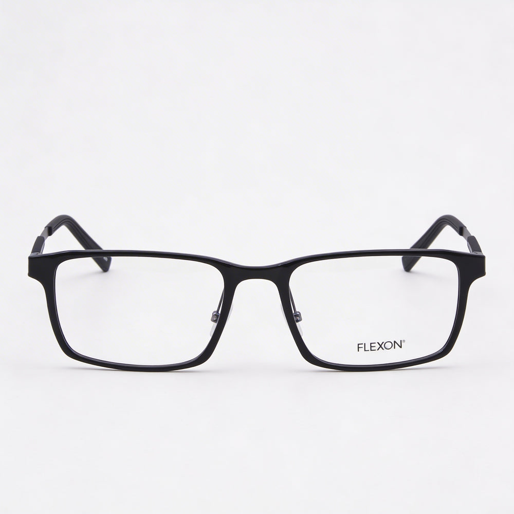 Flexon Modern EP8008 Unisex Full Rim Rectangle Metal Eyeglasses Frame Shiny Black 55-19-145