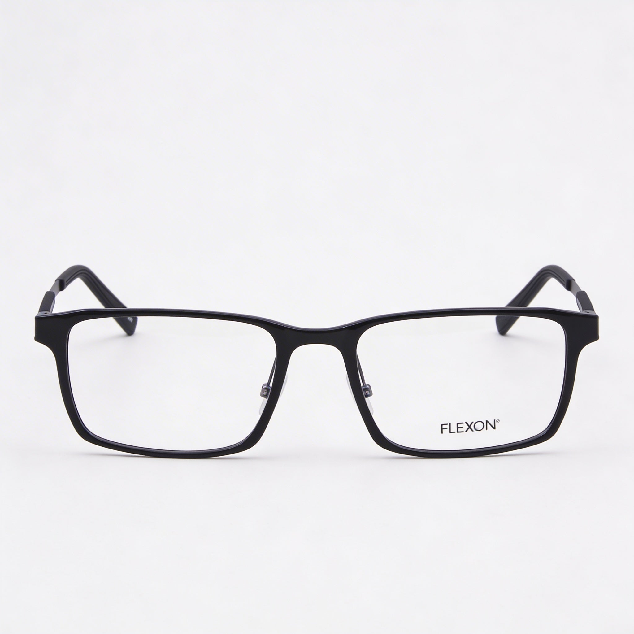 Flexon Modern EP8008 Unisex Full Rim Rectangle Metal Eyeglasses Frame Shiny Black 55-19-145, Photo 2