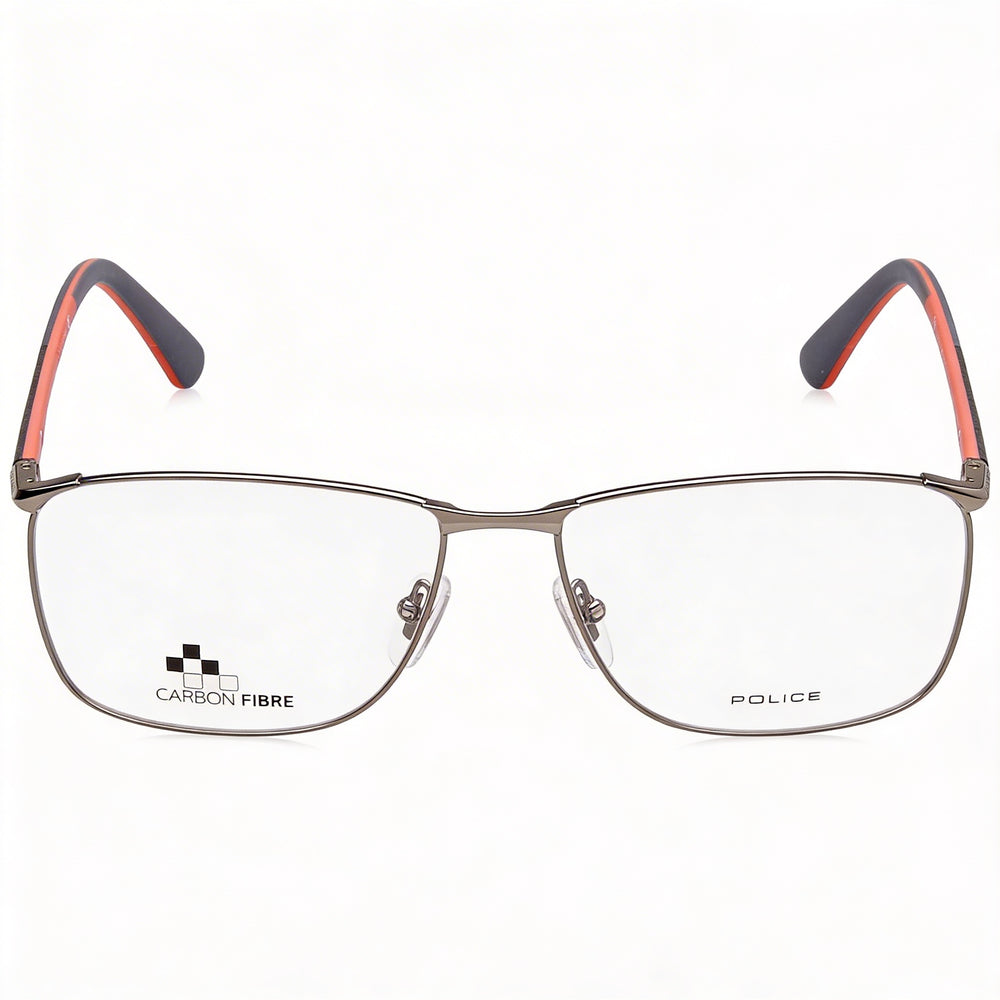 Gafas para hombre Police Classic con montura metálica en acabado rutenio brillante, ancho de lente de 57 mm