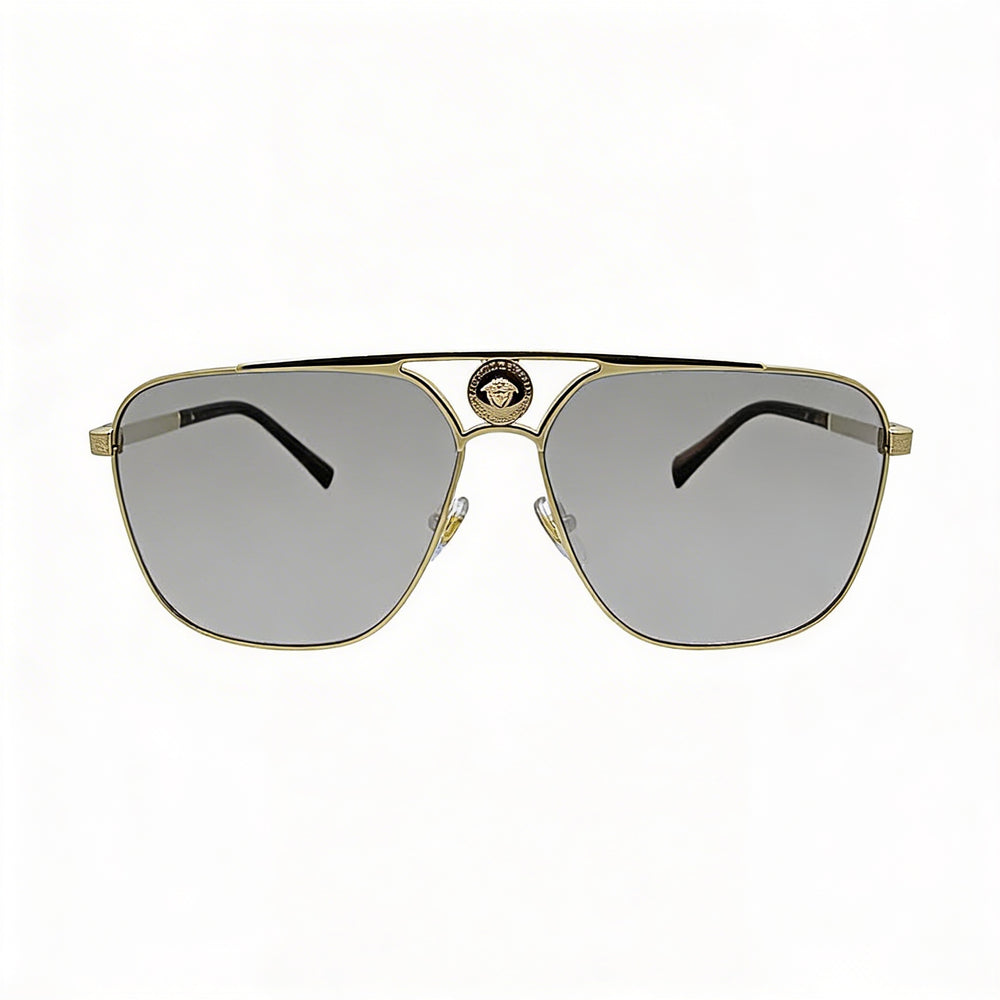 Gafas de sol Versace VE2238 Pilot Metal, protección UV, oro pálido, espejo plata gris claro, unisex, 61mm