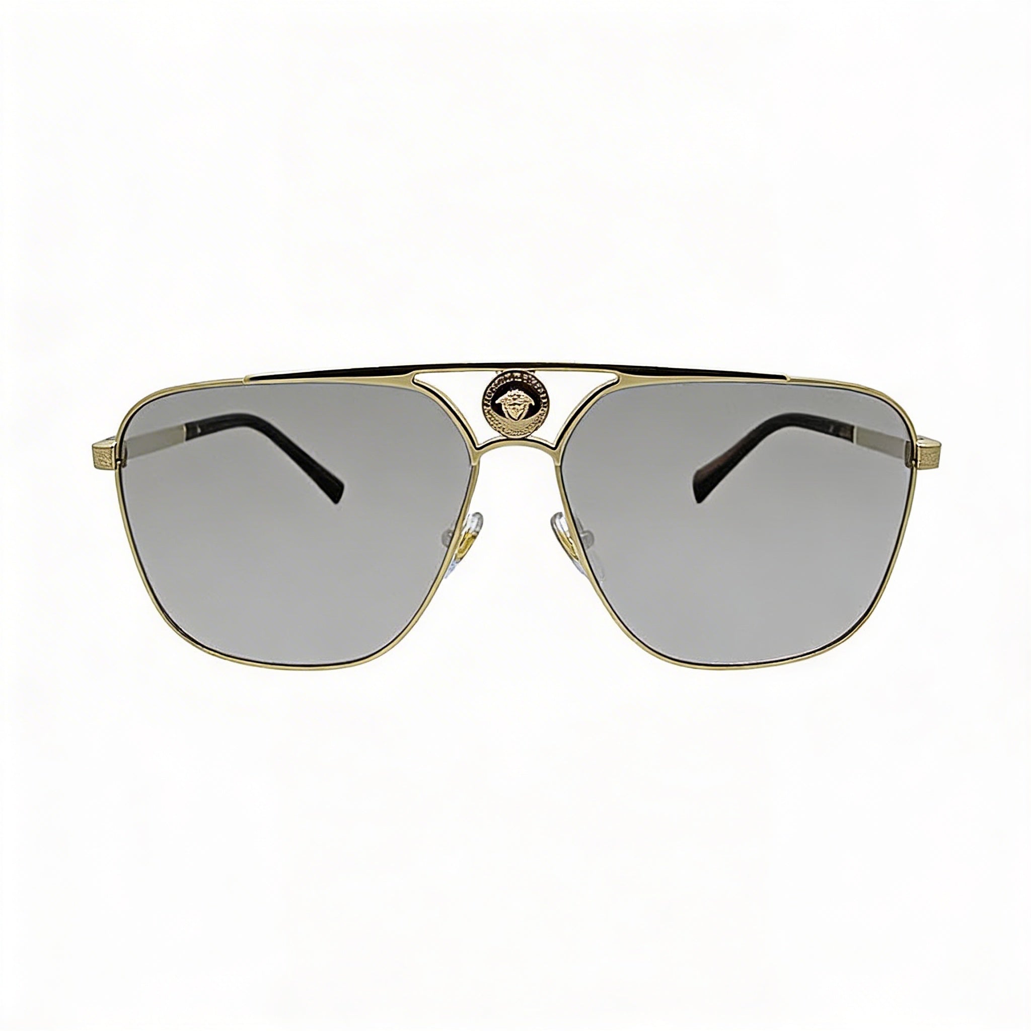 Versace VE2238 Pilot Metal UV Protected Sunglasses, Pale Gold, Light Grey Silver Mirror, Unisex, 61mm, Photo 2