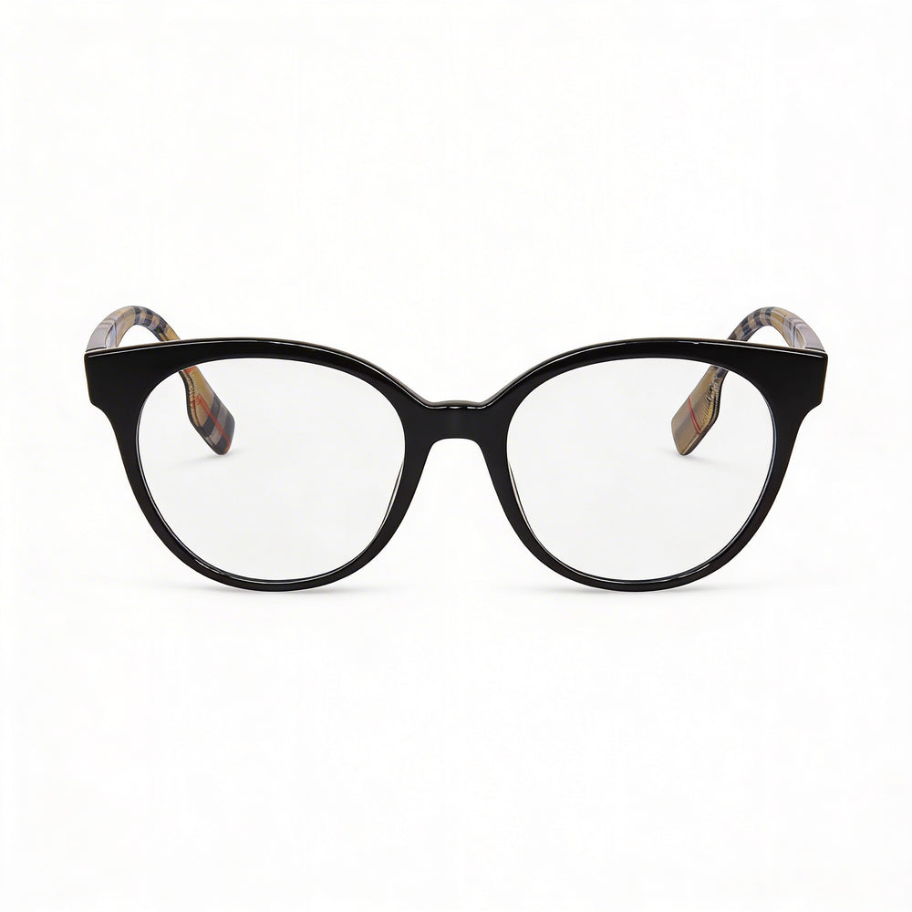 Burberry Jacqueline BE2356 Women's Round Full Rim Plastic Frame Eyeglasses Black Lens 51mm Bridge 18mm Temple 140mm