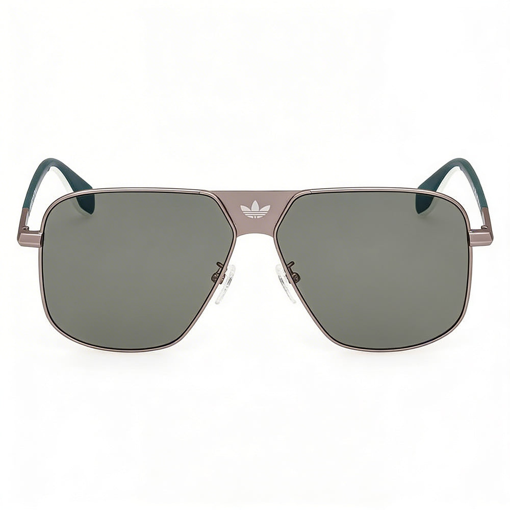 Gafas de sol adidas modernas unisex con montura de plástico gris plomo mate, lentes de acetato verdes y protección UV de 60 mm