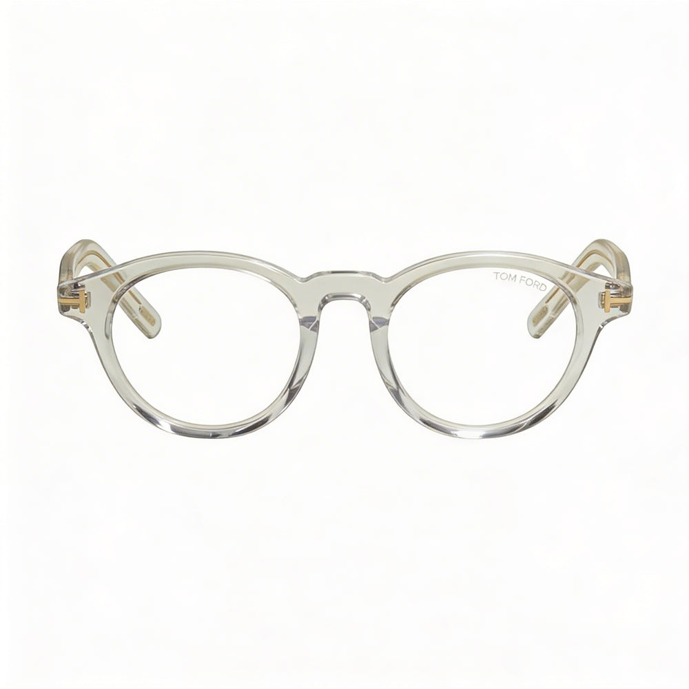 Tom Ford FT5931-D-B Gafas de Hombre de Montura Redonda Completa de Plástico Transparente con Lentes Transparentes con Bloqueo de Luz Azul 49mm