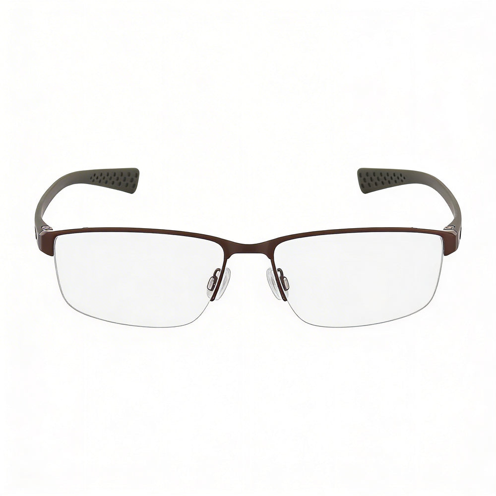 Nike Casual Men's Prescription Eyeglasses with Transparent Plastic Lenses in Walnut Cargo Khaki, Size 56-16-140