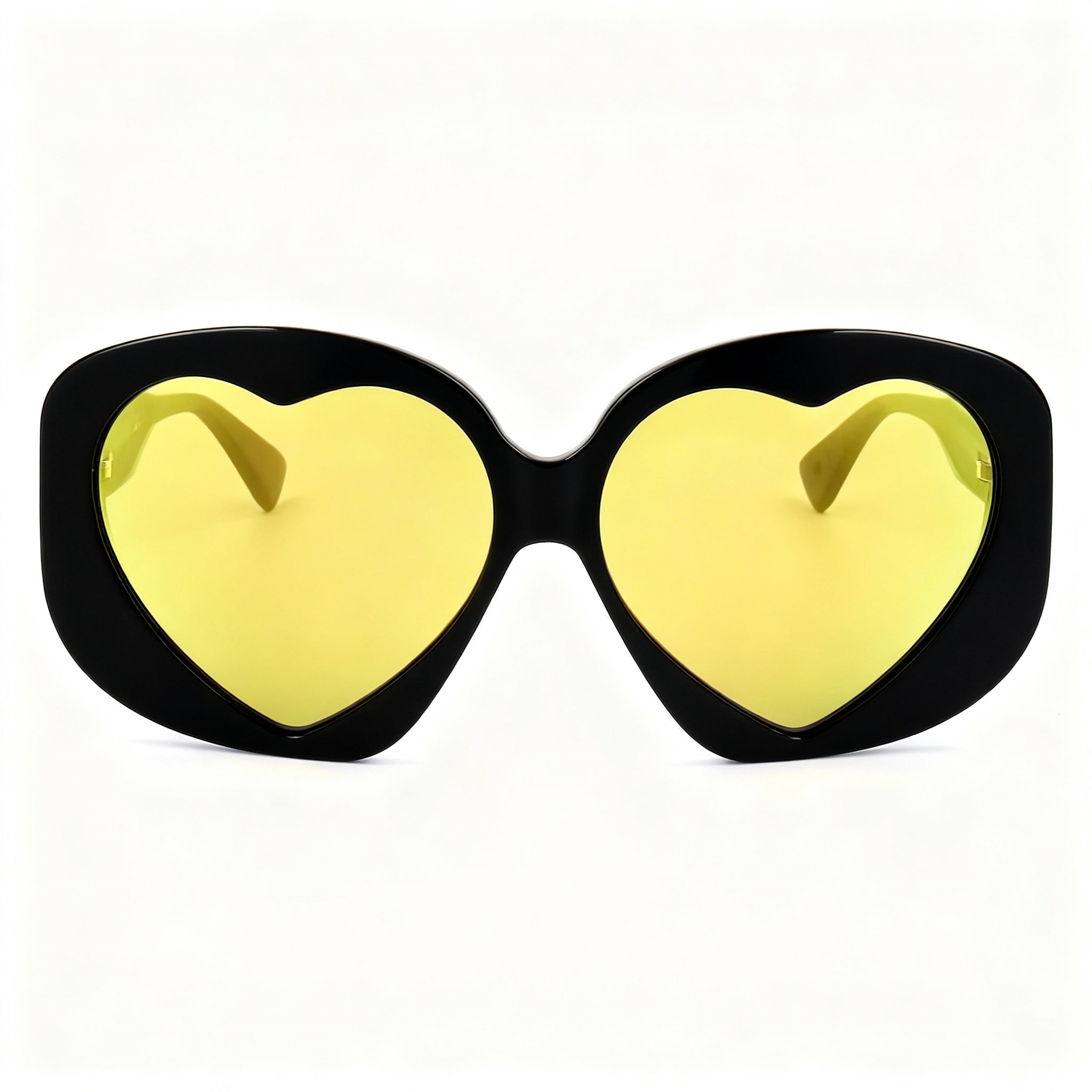 Moschino Casual Women's Heart Shape Acetate Sunglasses with Black Brown Frame & Brown Yellow Multilayer Lenses, 61mm