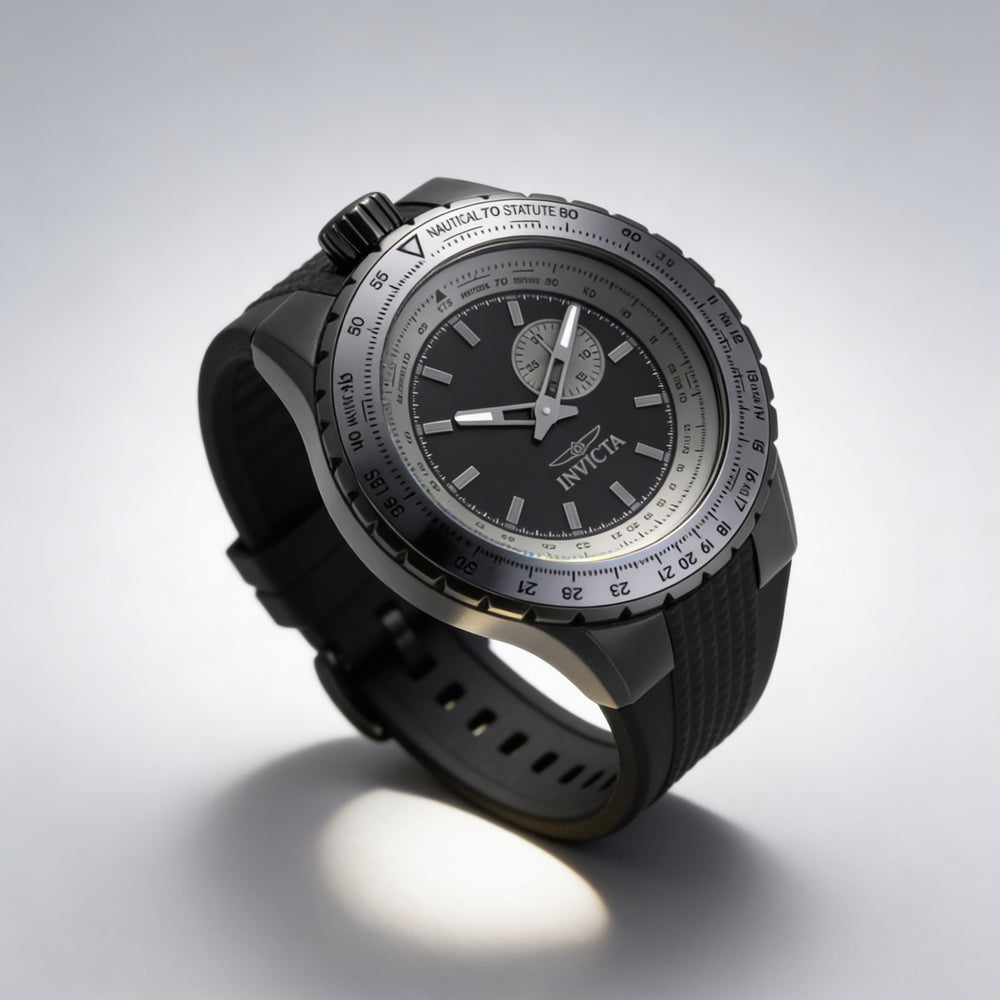 Invicta Aviator 49728 Men's Quartz Watch with 50mm Stainless Steel Case, Black Dial & Silicone Strap