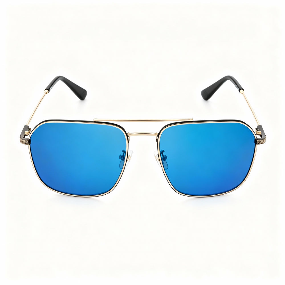 Gafas de sol POLICE Splf64-57300b para hombre, con montura de metal dorado, espejo azul chapado en oro, no polarizadas, 57 mm