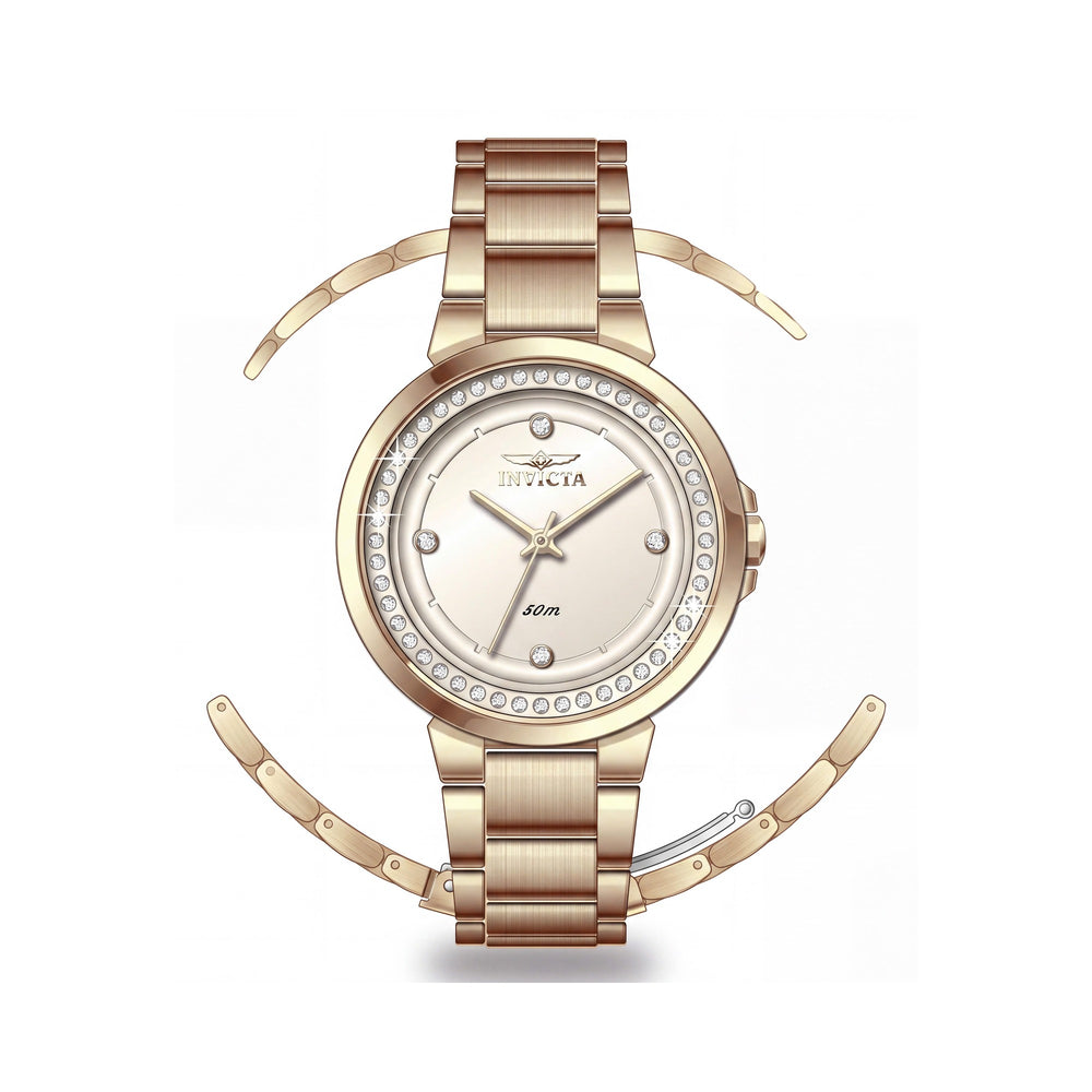 Invicta Angel 50165 Reloj de cuarzo de acero inoxidable dorado para mujer, caja y brazalete de 33 mm, resistente al agua hasta 5 ATM