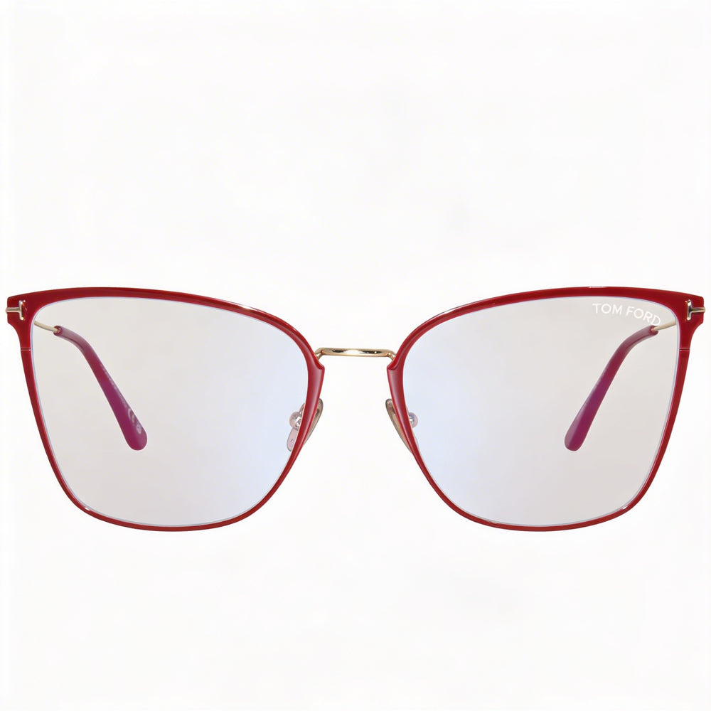 Gafas Tom Ford Modern FT5839-B para mujer, cuadradas, de metal fucsia brillante, con lentes transparentes y bloqueo de luz azul, 56 mm