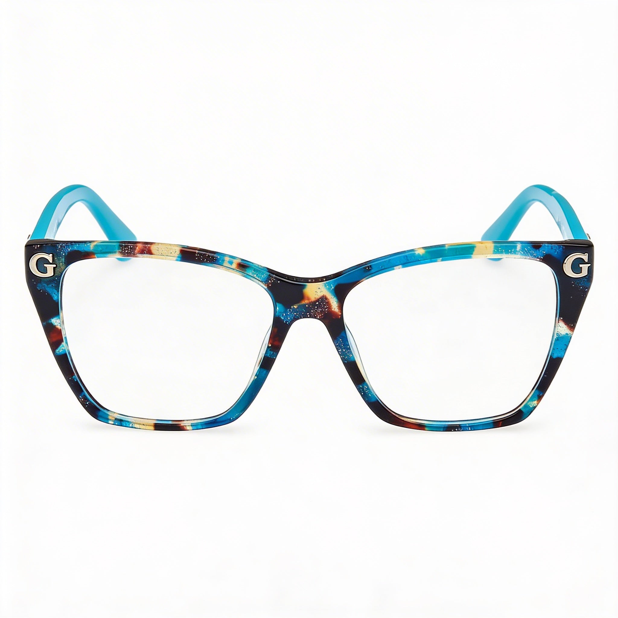 Gafas ópticas GUESS Gu50235 para mujer, armazón de plástico color habana turquesa con lentes transparentes de policarbonato de 52 mm, Photo 2