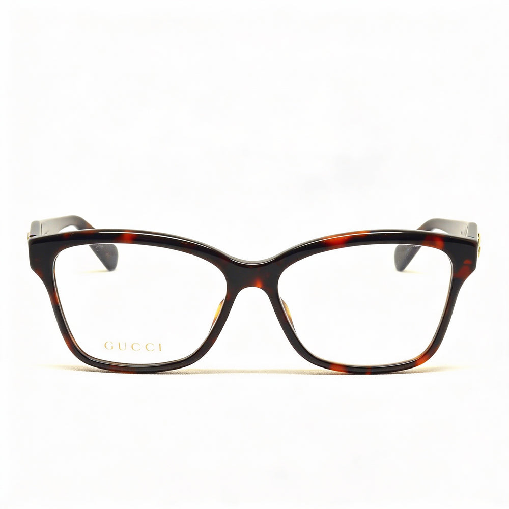 Gucci Women's Havana Acetate Cat Eye Full Rim Eyeglasses with Clear Customisable Lenses, 55mm Lens Width