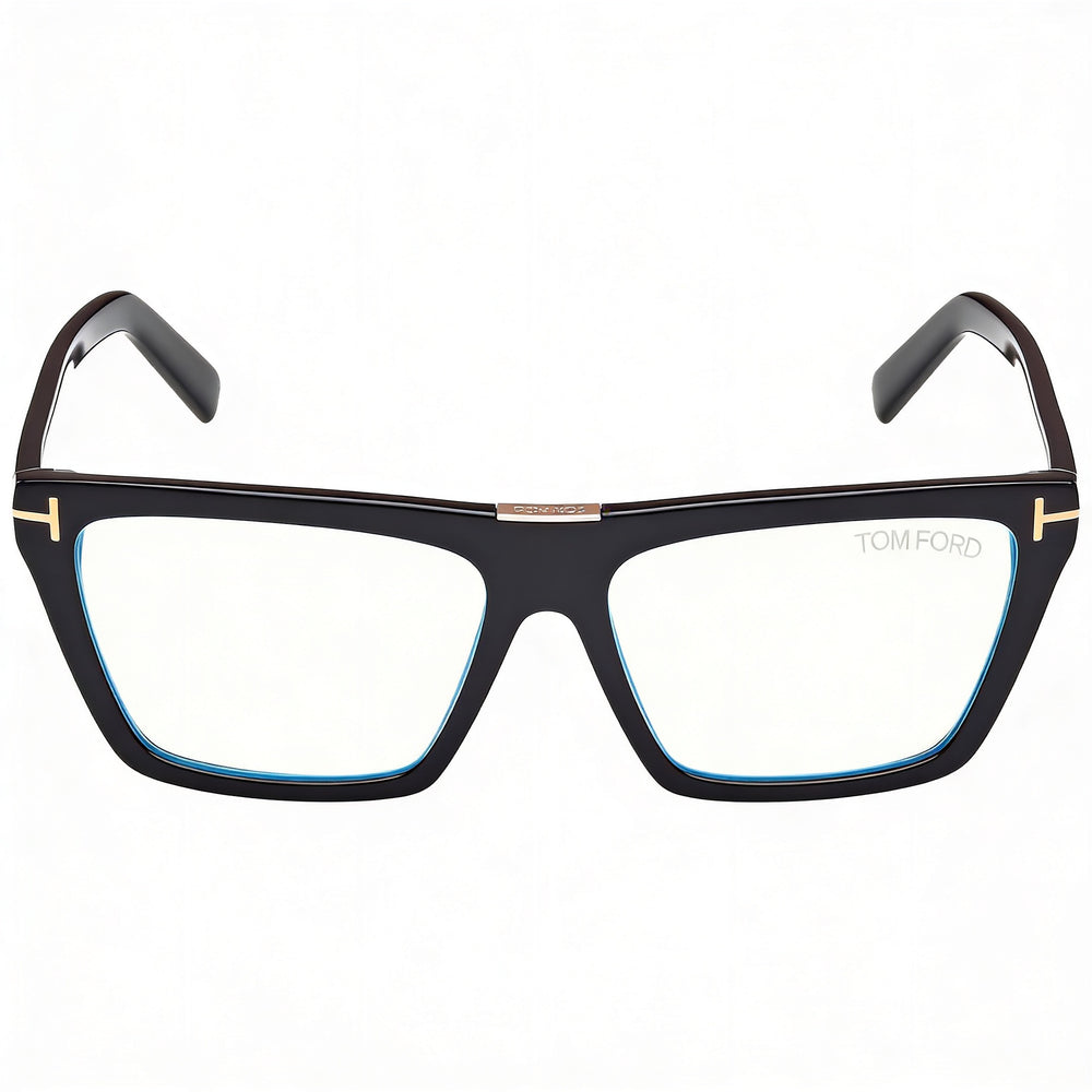 Gafas de sol Tom Ford FT5912-B para mujer, cuadradas, de plástico negro brillante, con lentes de bloqueo de luz azul de 57 mm