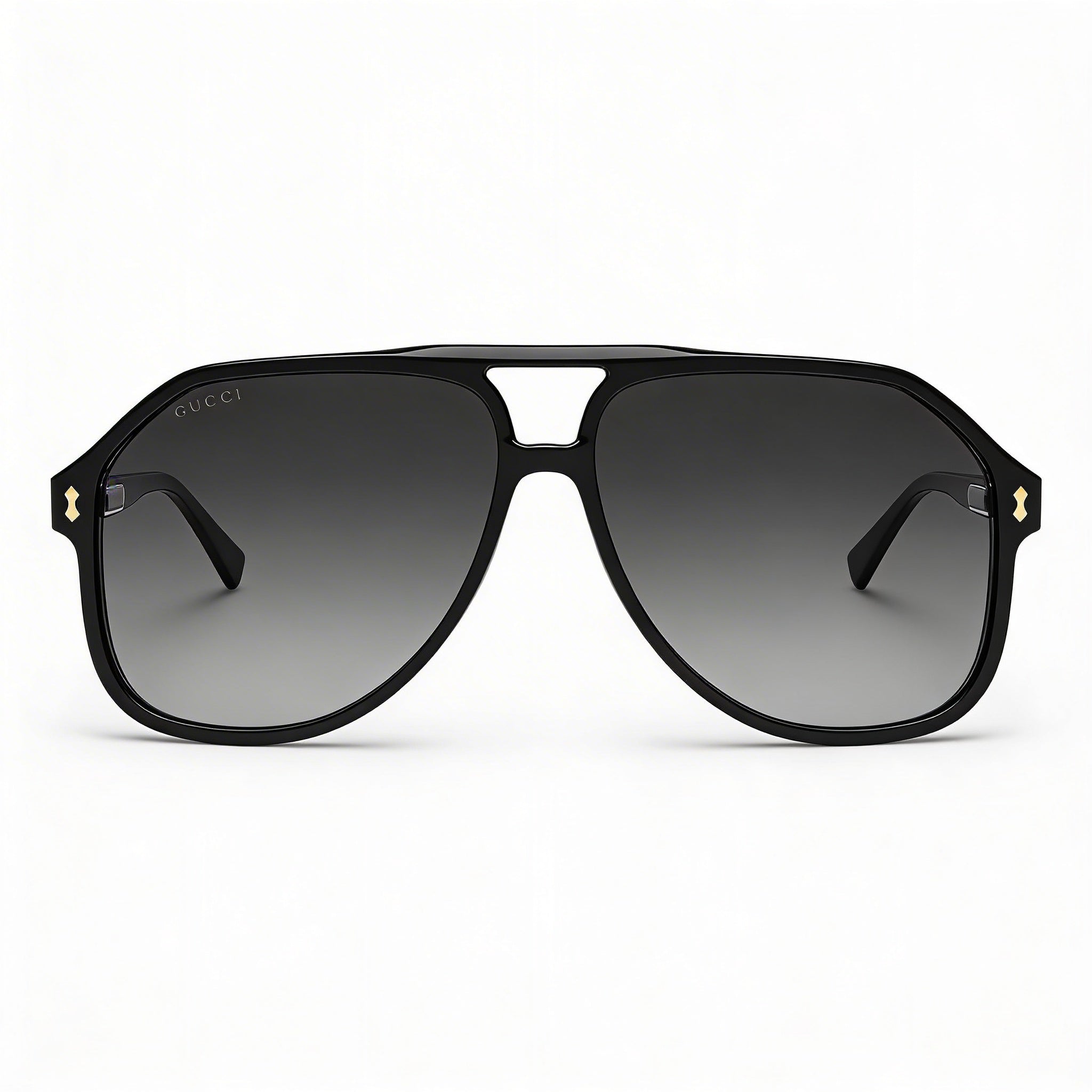 Gucci Men's GG1042S Pilot Non-Polarized Prescription-Ready Sunglasses, Black Gold Logo Plastic Frame, Grey Lenses 60mm, Photo 1