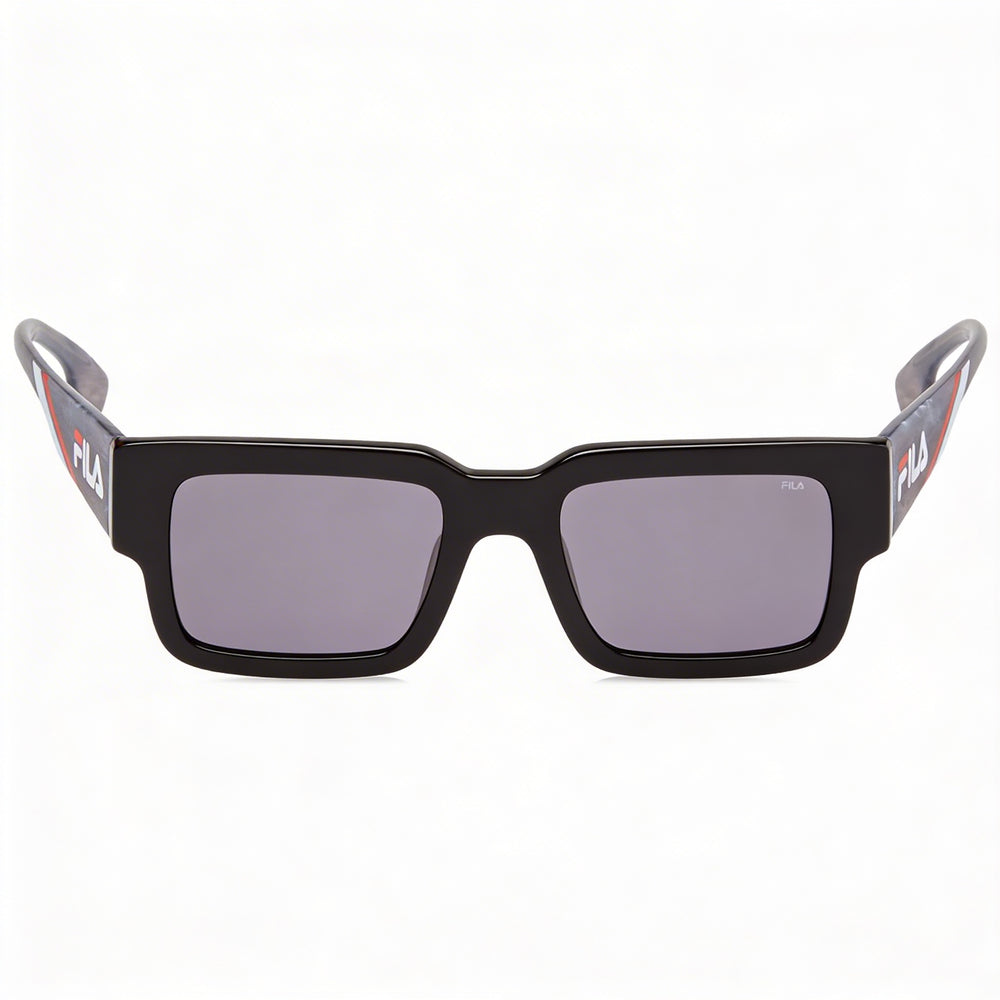 Fila Casual Men's Sunglasses featuring Shiny Black Acetate Frame and Smoke Crystal Lenses 51-20-140