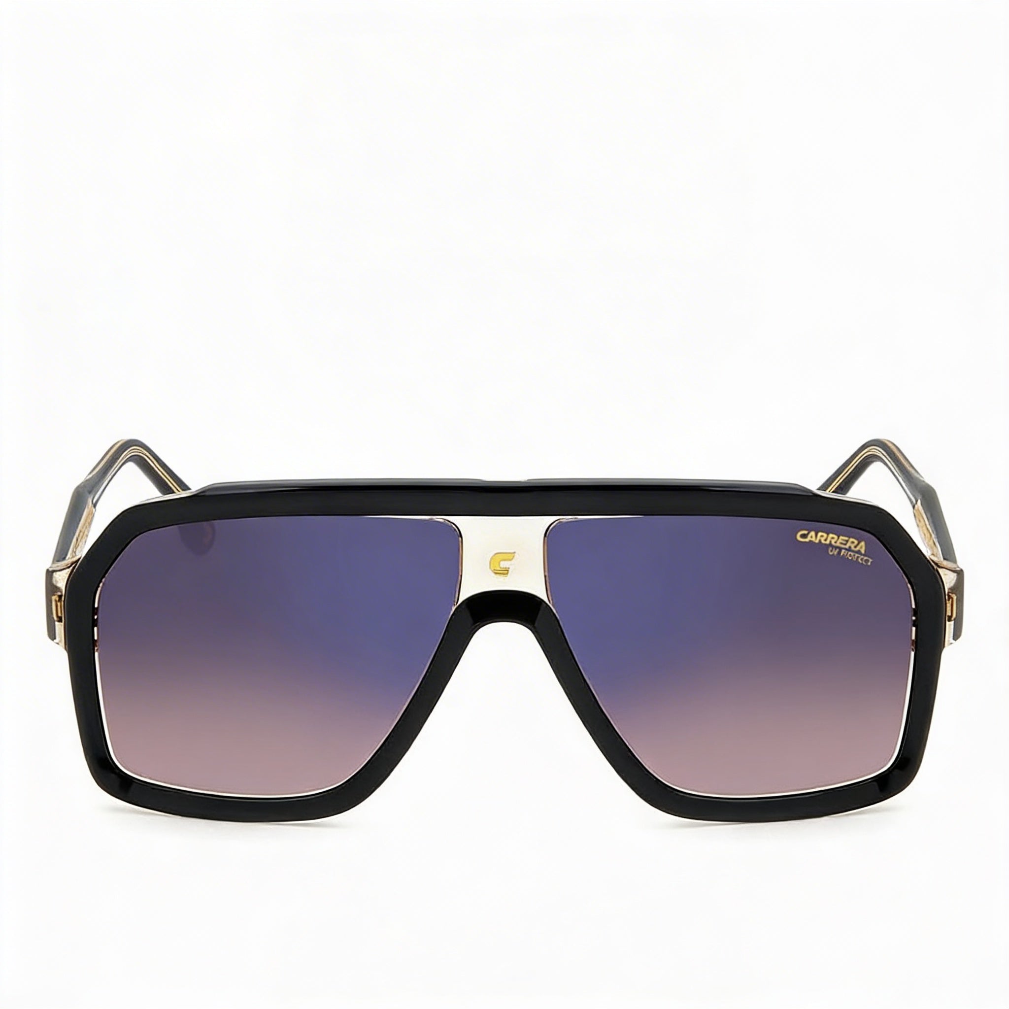 Gafas de sol Carrera Classic unisex de acetato, montura negra, beige y marrón, lentes de espejo azul con degradado marrón, protección UV de 60 mm., Photo 2