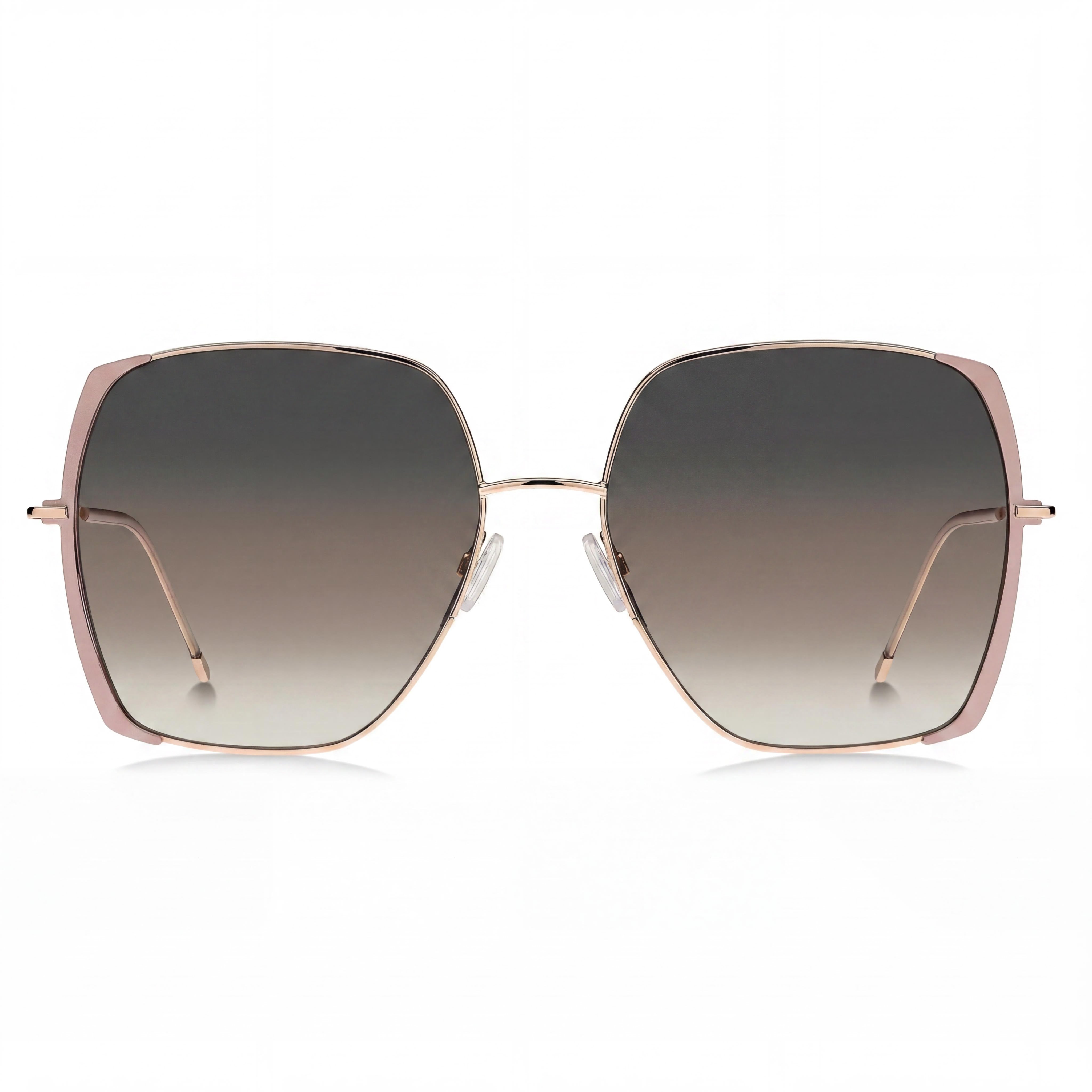 Gafas de sol casual para hombre Hugo Boss de acero inoxidable, montura nude dorada, lentes marrón gris doble tono 58mm, Photo 2