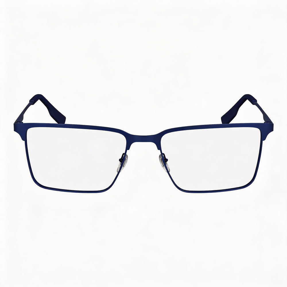 Gafas para hombre Lacoste Modern con montura de metal azul mate, lentes de policarbonato, 55 mm de ancho de lente