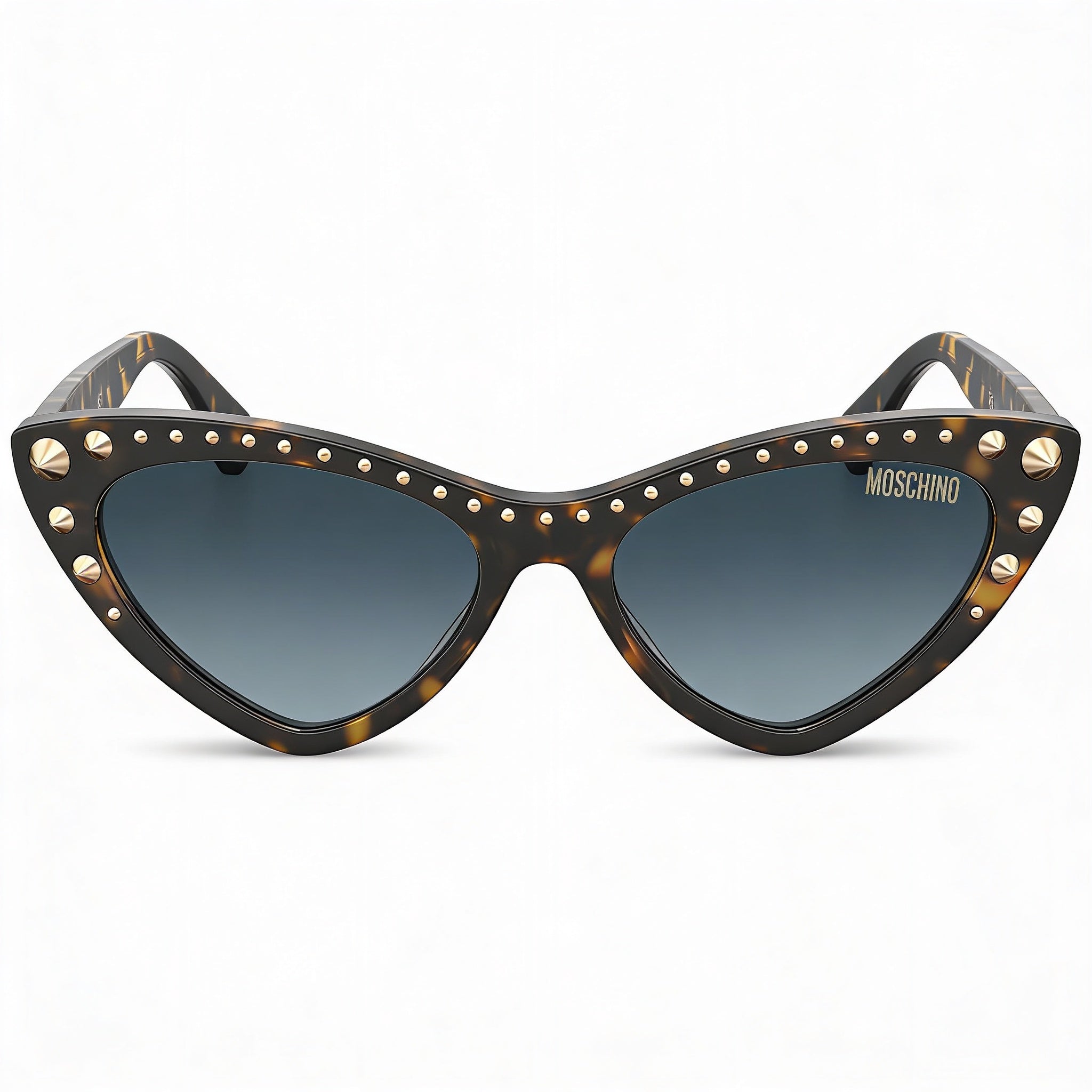 Gafas de sol clásicas Moschino Cateye para mujer con montura de acetato color Habana y lentes UV azul oscuro de 53 mm, Photo 2