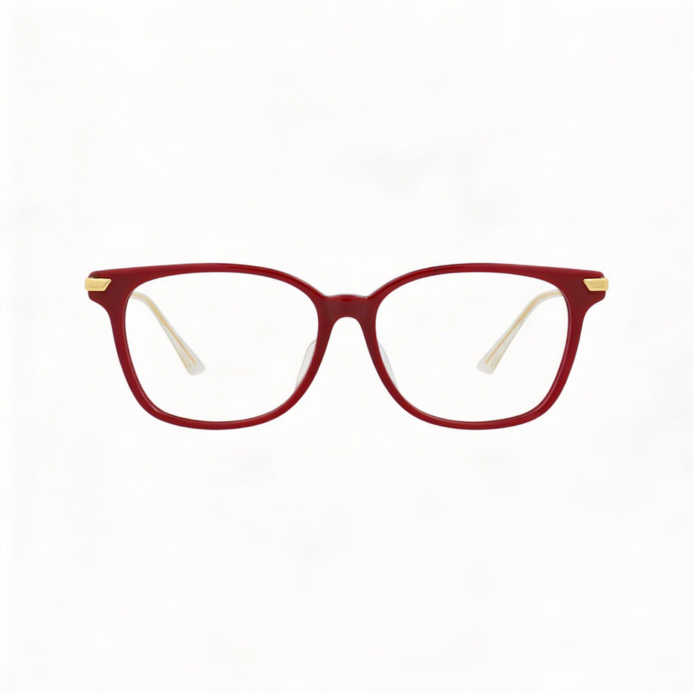 Gafas Ópticas Cuadradas/Rectangulares Bottega Veneta para Mujer, Montura de Plástico Transparente Burdeos y Dorado, 53mm