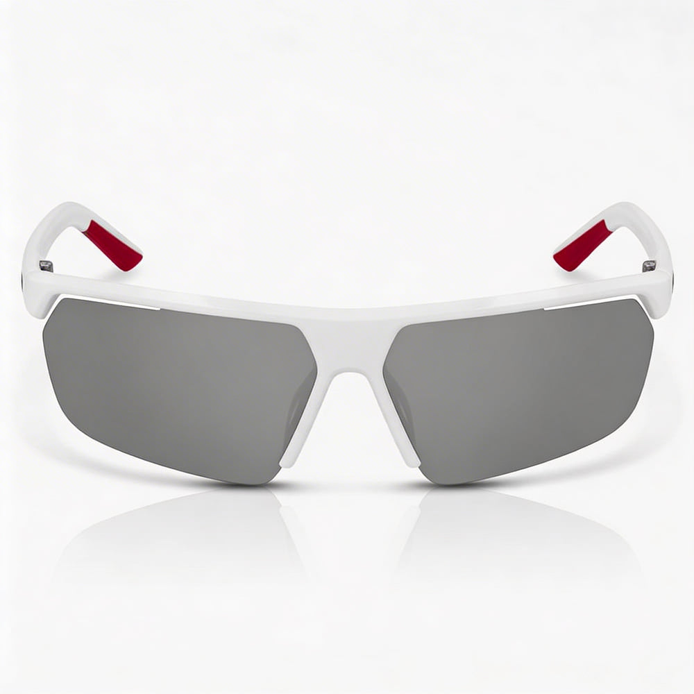 Nike Gale Force Unisex Sport Wrap Semi-Rimless Plastic Sunglasses White Wolf Grey Silver Flash 71mm