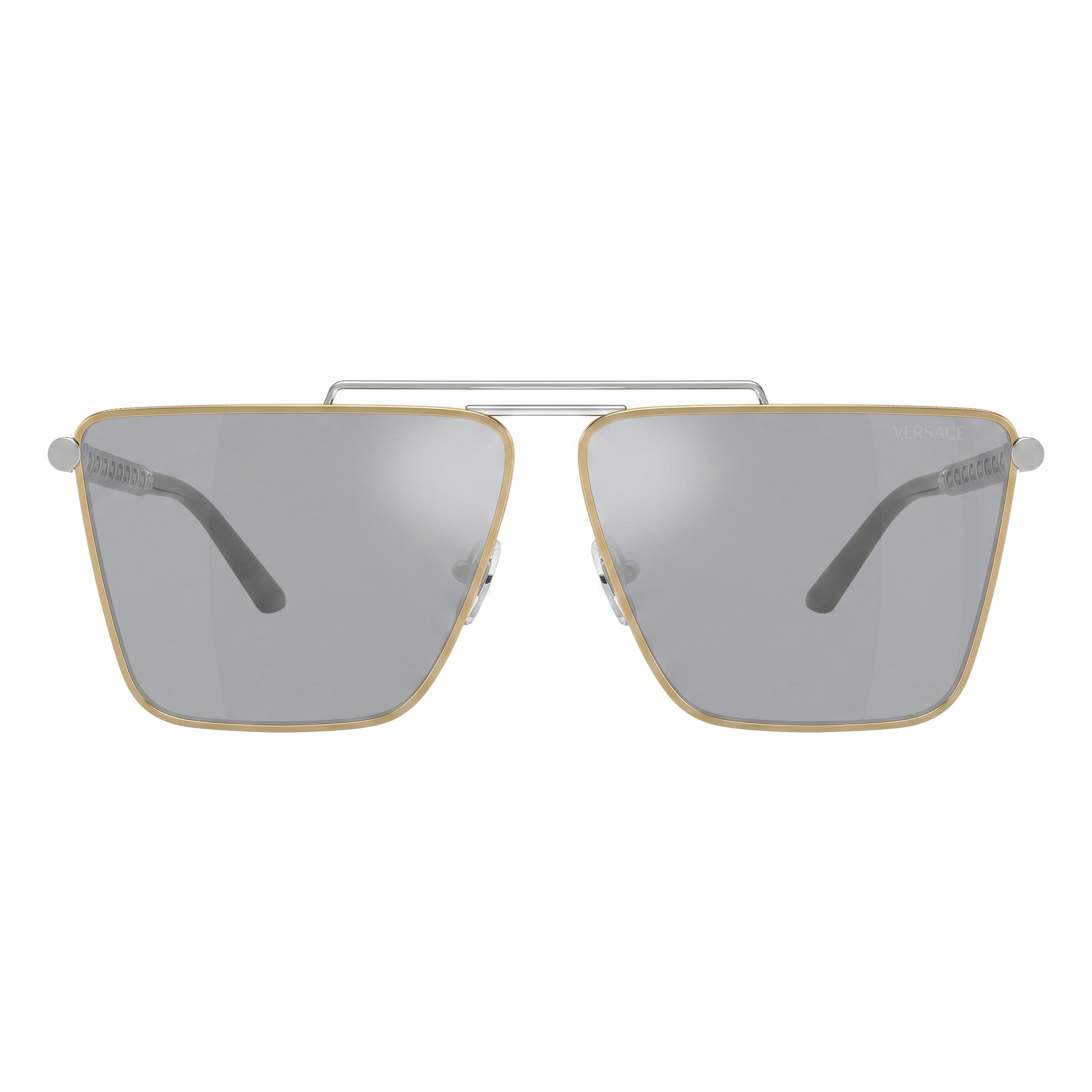 Gafas de sol unisex contemporáneas Versace de metal multicolor con espejo plateado y protección UV de 64 mm, Photo 2