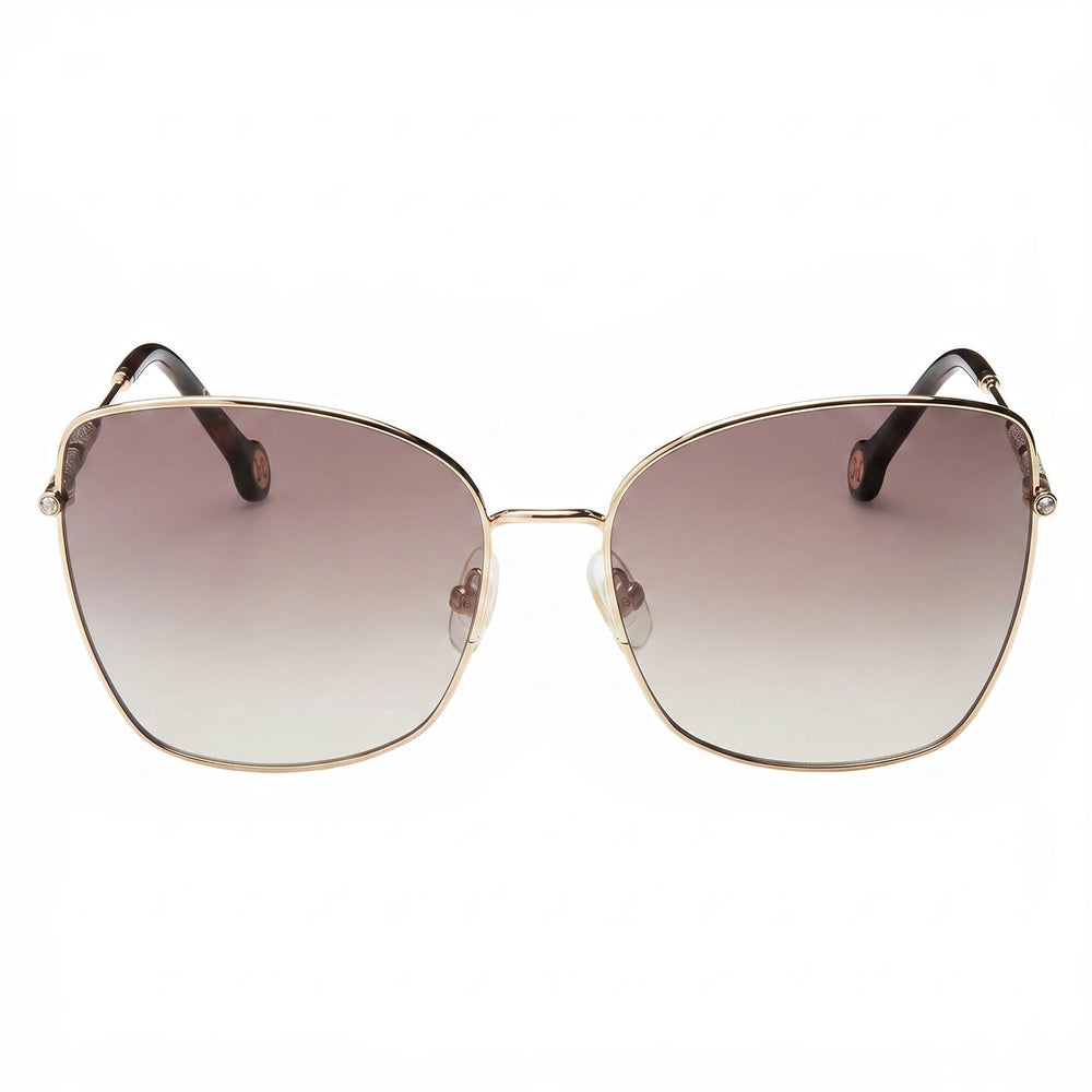 Gafas de sol Carolina Herrera para mujer, casuales, con montura de metal oro rosa, forma mariposa, lentes degradadas marrones, 100% UV no polarizadas, 59 mm