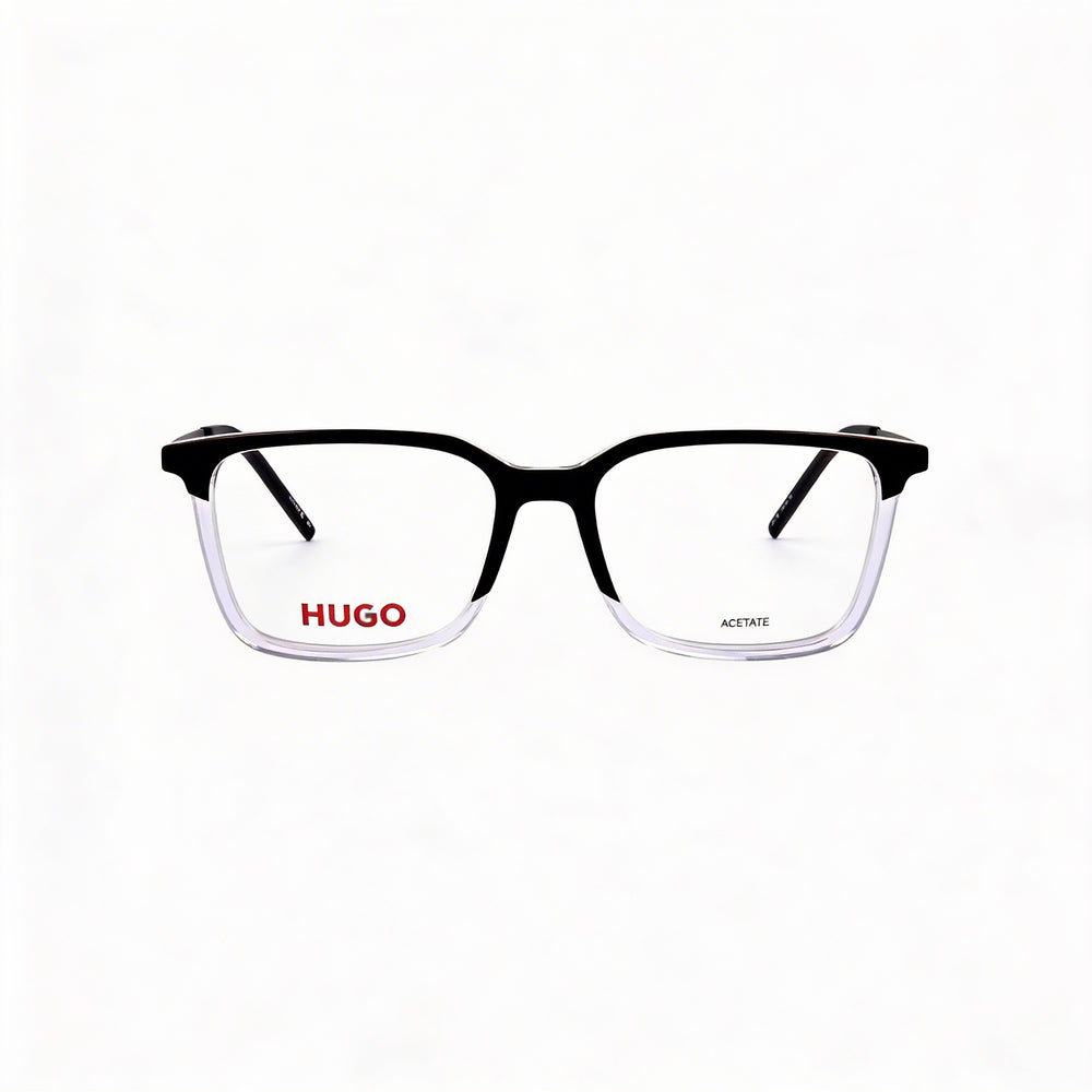 HUGO Gafas de sol unisex modernas de acetato, montura de cristal negro, lente de policarbonato de cristal negro de 53 mm