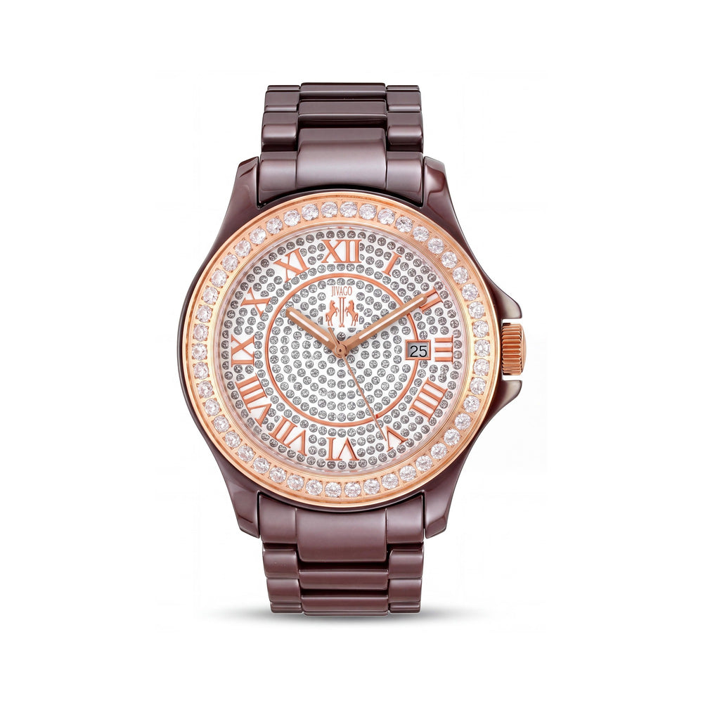 Reloj JIVAGO de cuarzo para mujer, con brazalete de cerámica resistente a los arañazos, color granate, blanco y oro, 38 mm