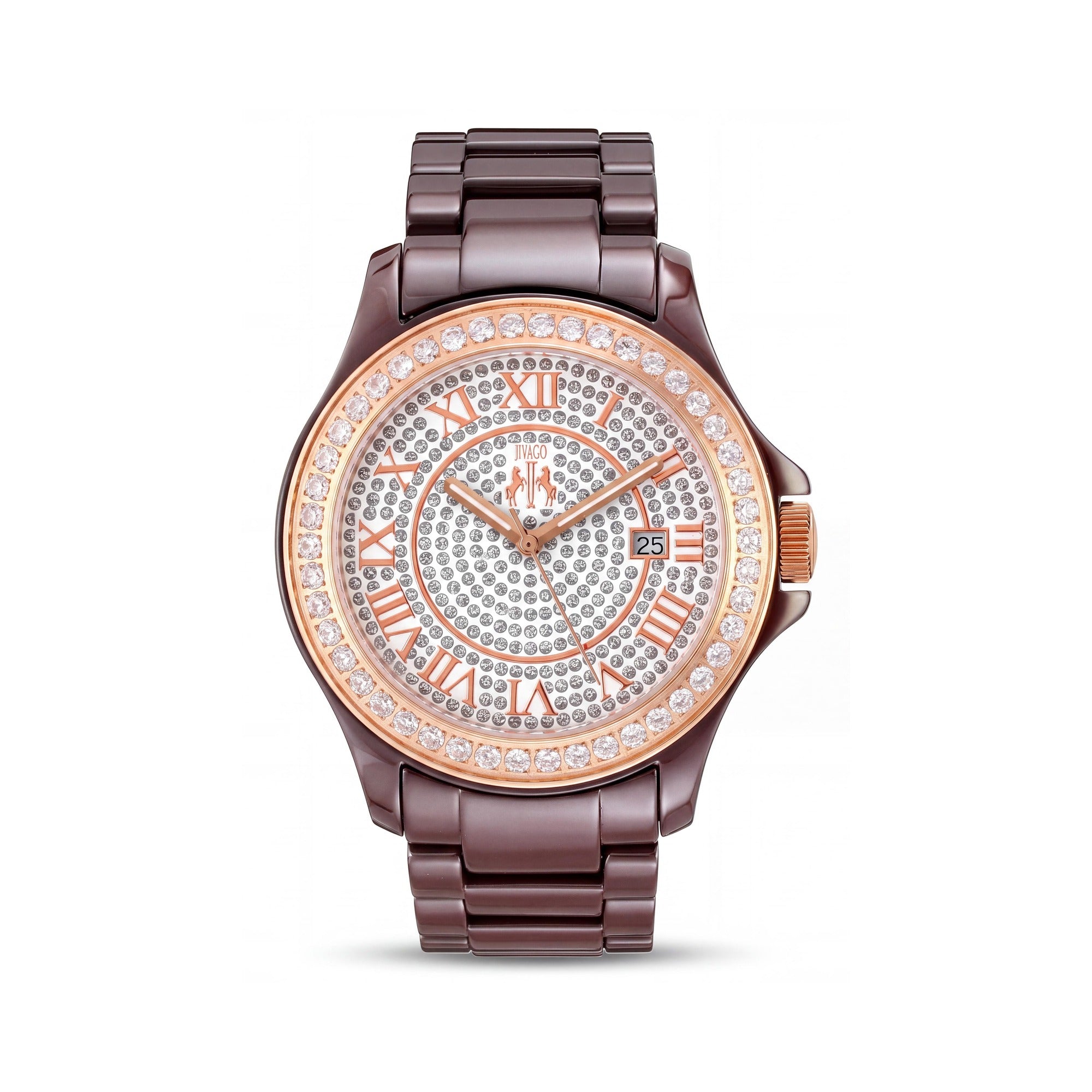 JIVAGO Women's Quartz Movement Scratch Resistant Ceramic Bracelet Watch Maroon, White & Gold 38mm, Photo 1