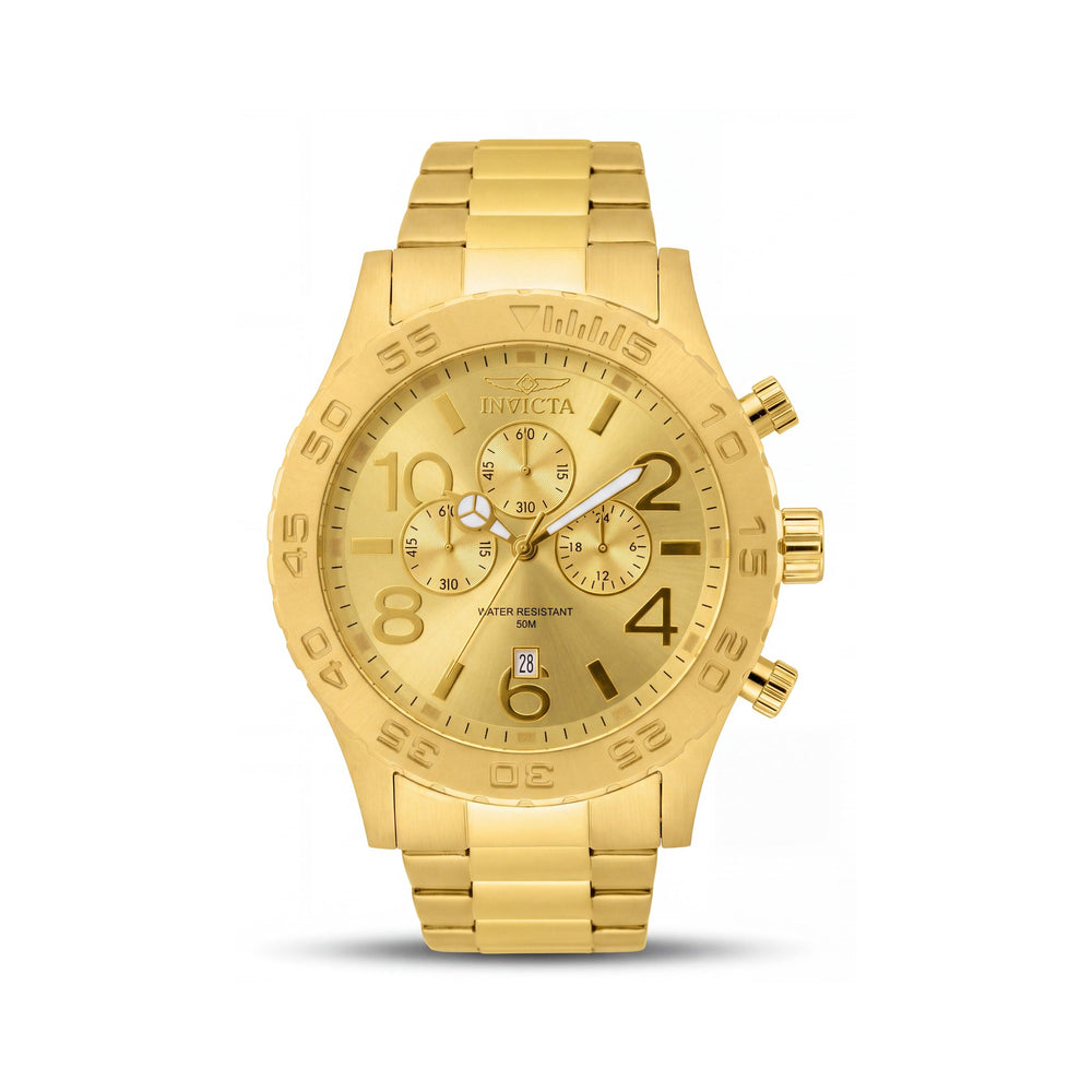 Invicta 1270 Brazalete para hombre, acero inoxidable chapado en oro de 18 quilates, esfera tono dorado, redonda, cronógrafo, reloj resistente al agua