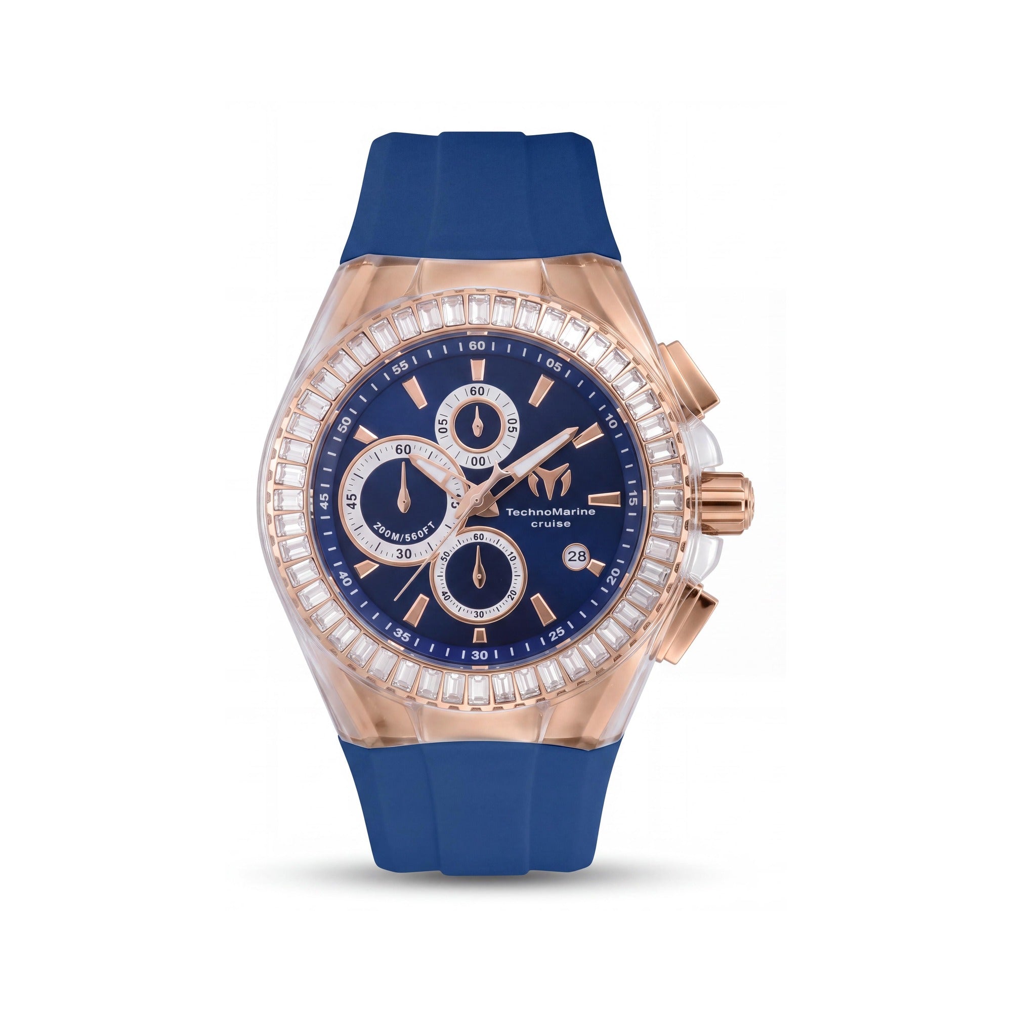 Technomarine strap Men's Blue & Rose Gold Tone Silicone Quartz Watch 45mm Glow In The Dark 200m WR, Photo 1