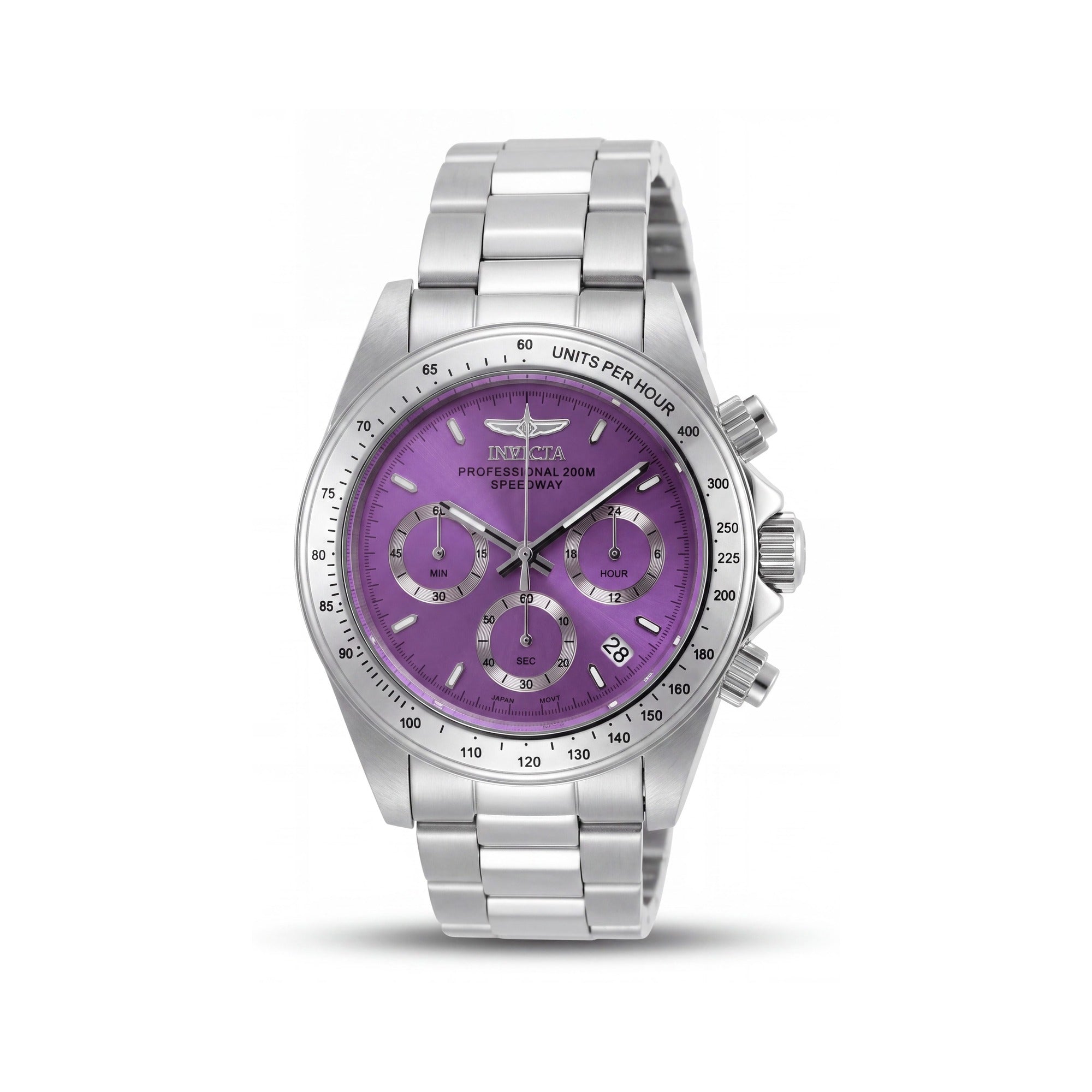 Invicta Bracelet 16656 Unisex Chronograph Watch, Purple Silver, Japanese Quartz, 200M Water Resistant, Date Display, Photo 1