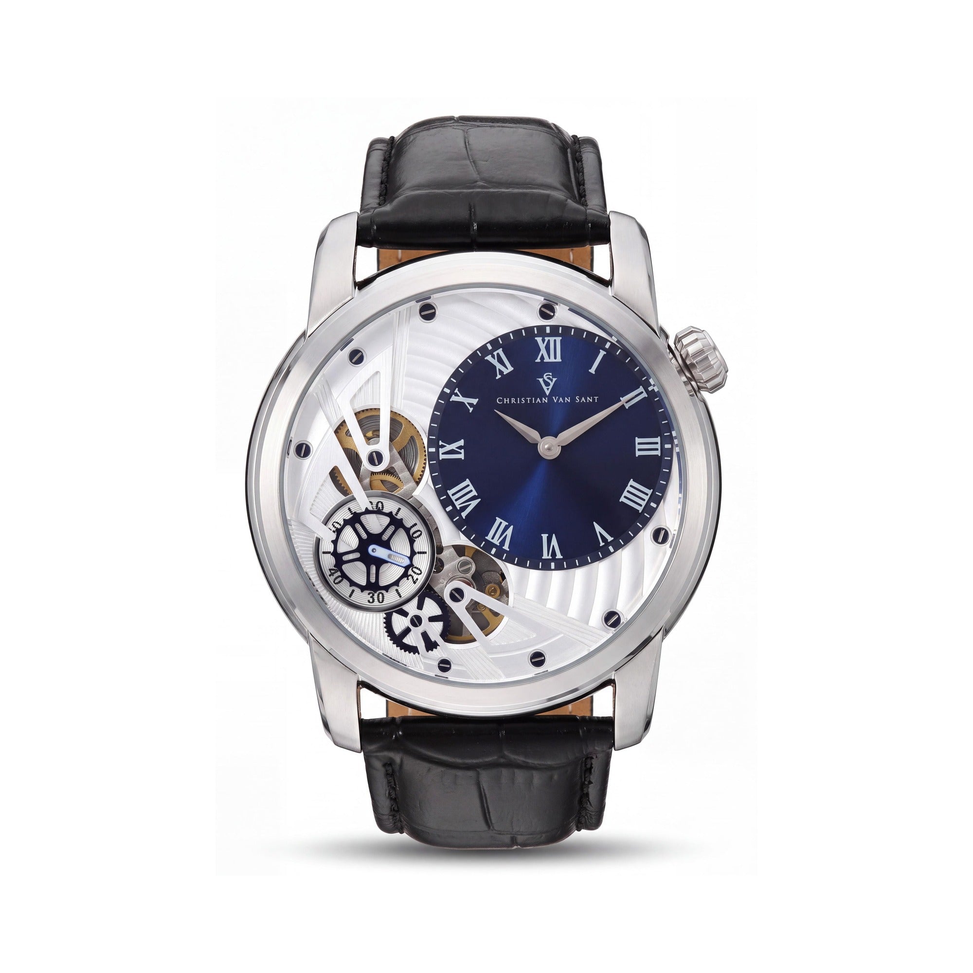 Reloj Christian Van Sant Sprocket Auto-Quartz para Hombre, Esfera Azul, Caja de Acero Inoxidable, Correa de Cuero, Sumergible 10 ATM, Photo 1