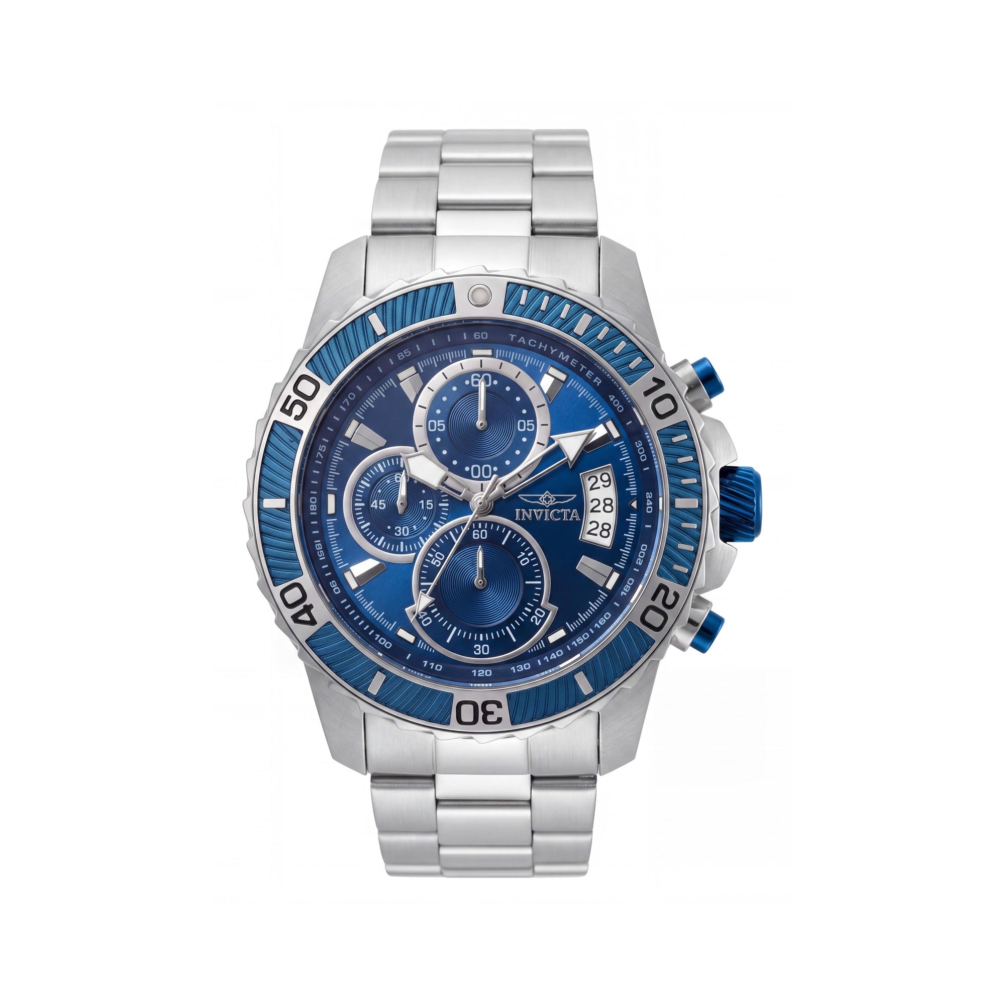 Invicta Pro Diver Men's 45mm Blue Dial Stainless Steel Chronograph Tachymeter 100m Water Resistant Watch, Photo 1