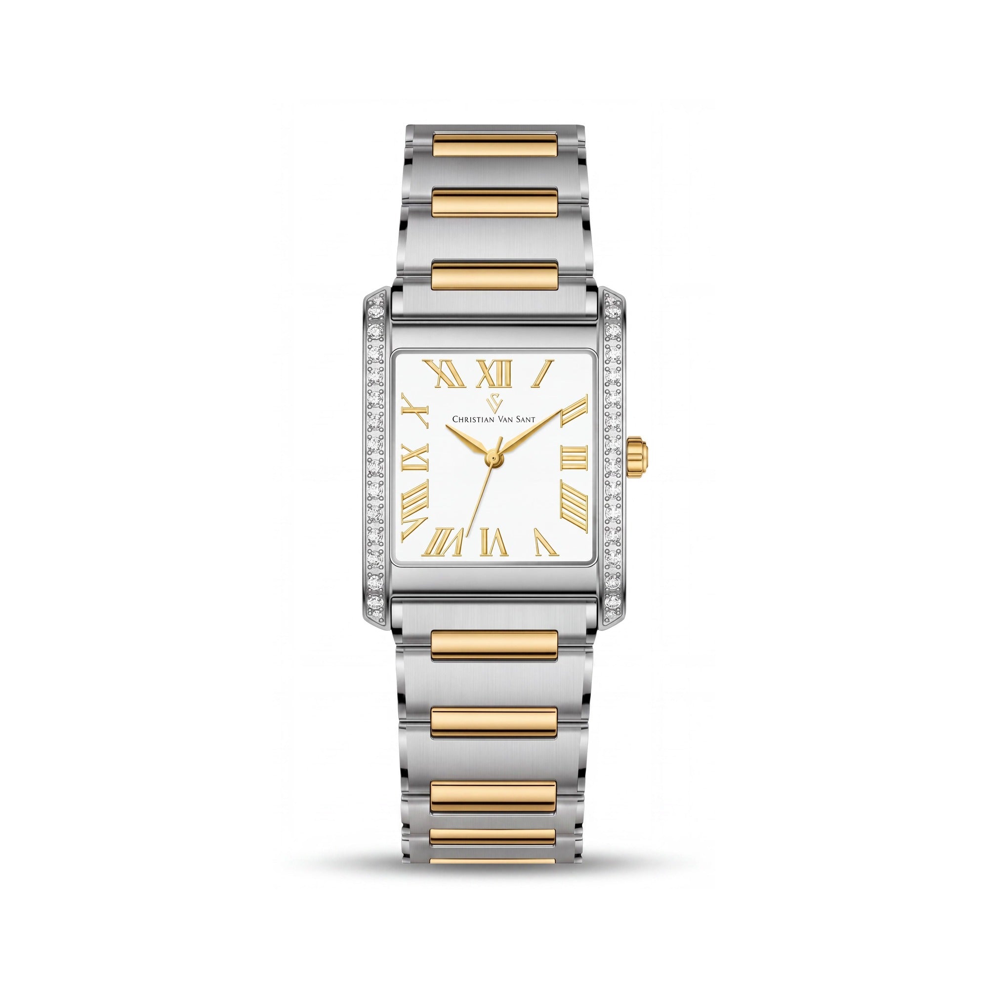 Christian Van Sant CV1288 Women's Two-tone Stainless Steel White Dial Square Quartz Watch 20mm Case, Photo 1