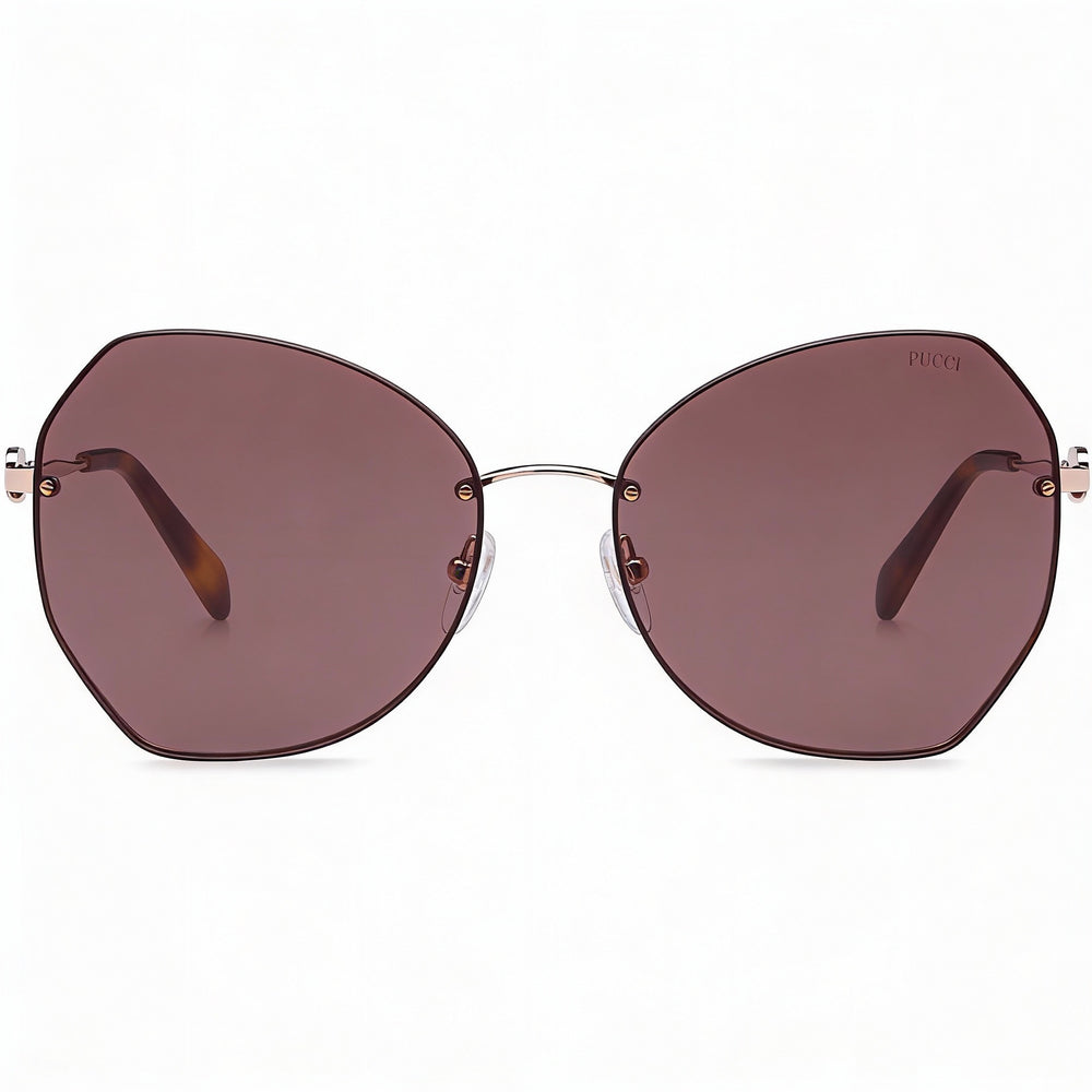 Gafas de sol Emilio Pucci Butterfly para mujer, de metal dorado rosa y lentes marrones, 61 mm