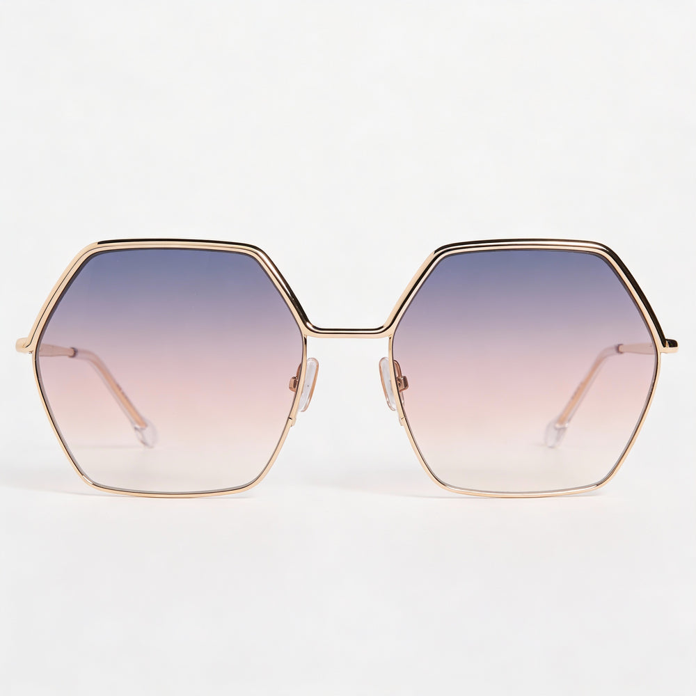 Isabel Marant Thin Metal Edgy Women's Stainless Steel Rose Gold Grey UV Protected Sunglasses with Purple Lenses 59mm