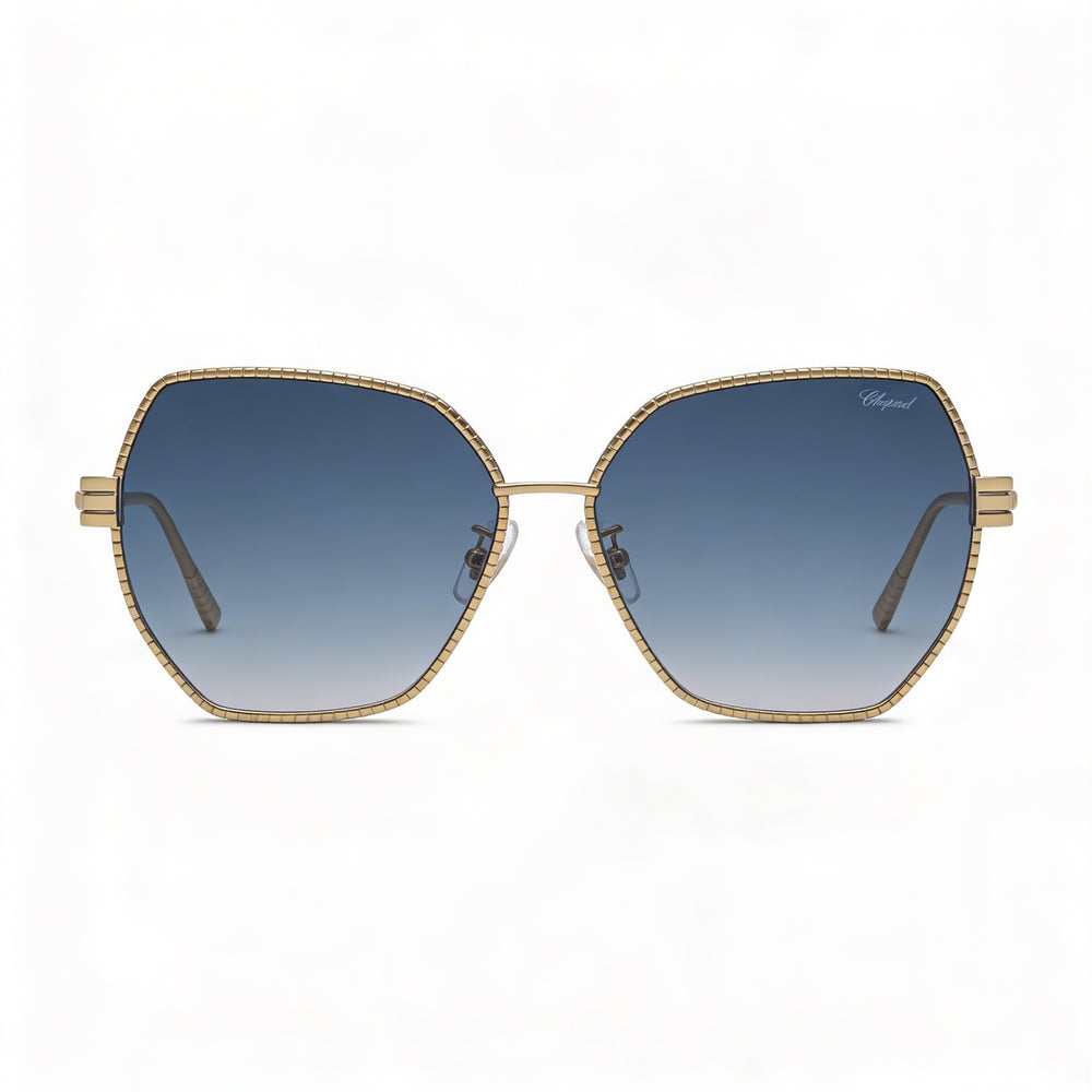 Gafas de sol de titanio para mujer Chopard Schl28m con montura camel brillante y lentes azules degradadas de 59 mm