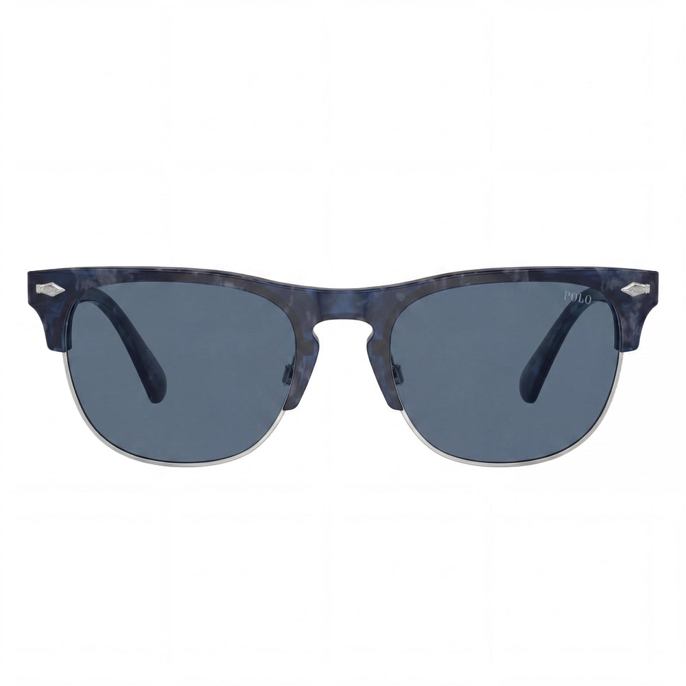 POLO RALPH LAUREN Ph4213 Gafas de sol de plástico azul brillante Habana para mujer con lentes azul oscuro, protección UV, 54 mm