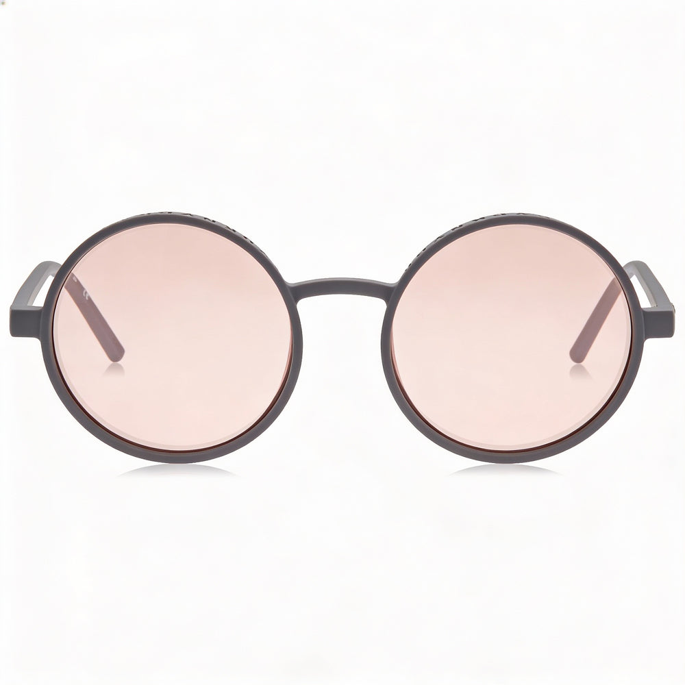 DKNY Classic Retro-Round Women's Grey Injected Frame Sunglasses with Blush Mirror Lenses 53mm UV Protection